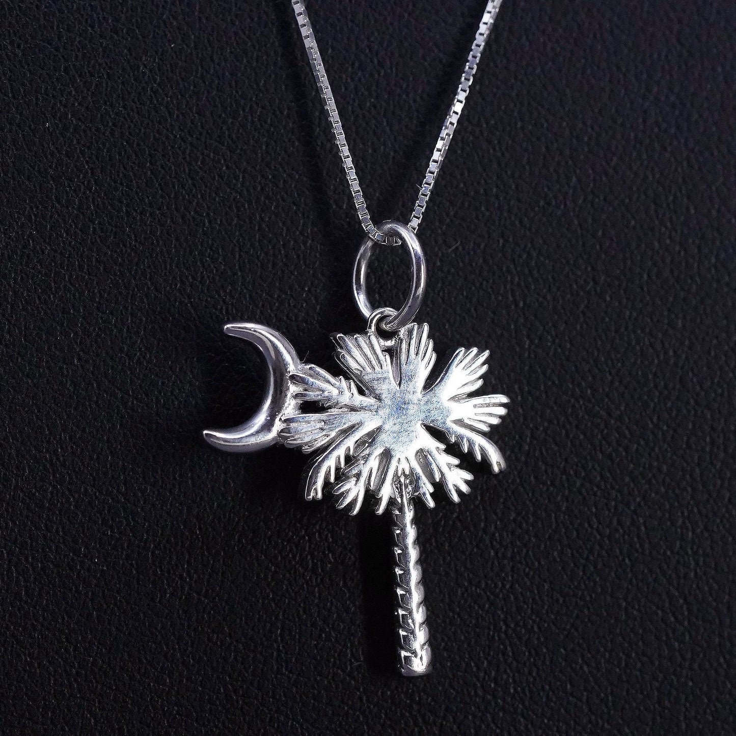 20", Sterling silver necklace, 925 Palmetto Tree Moon South Carolina State