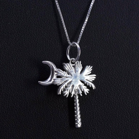 20", Sterling silver necklace, 925 Palmetto Tree Moon South Carolina State