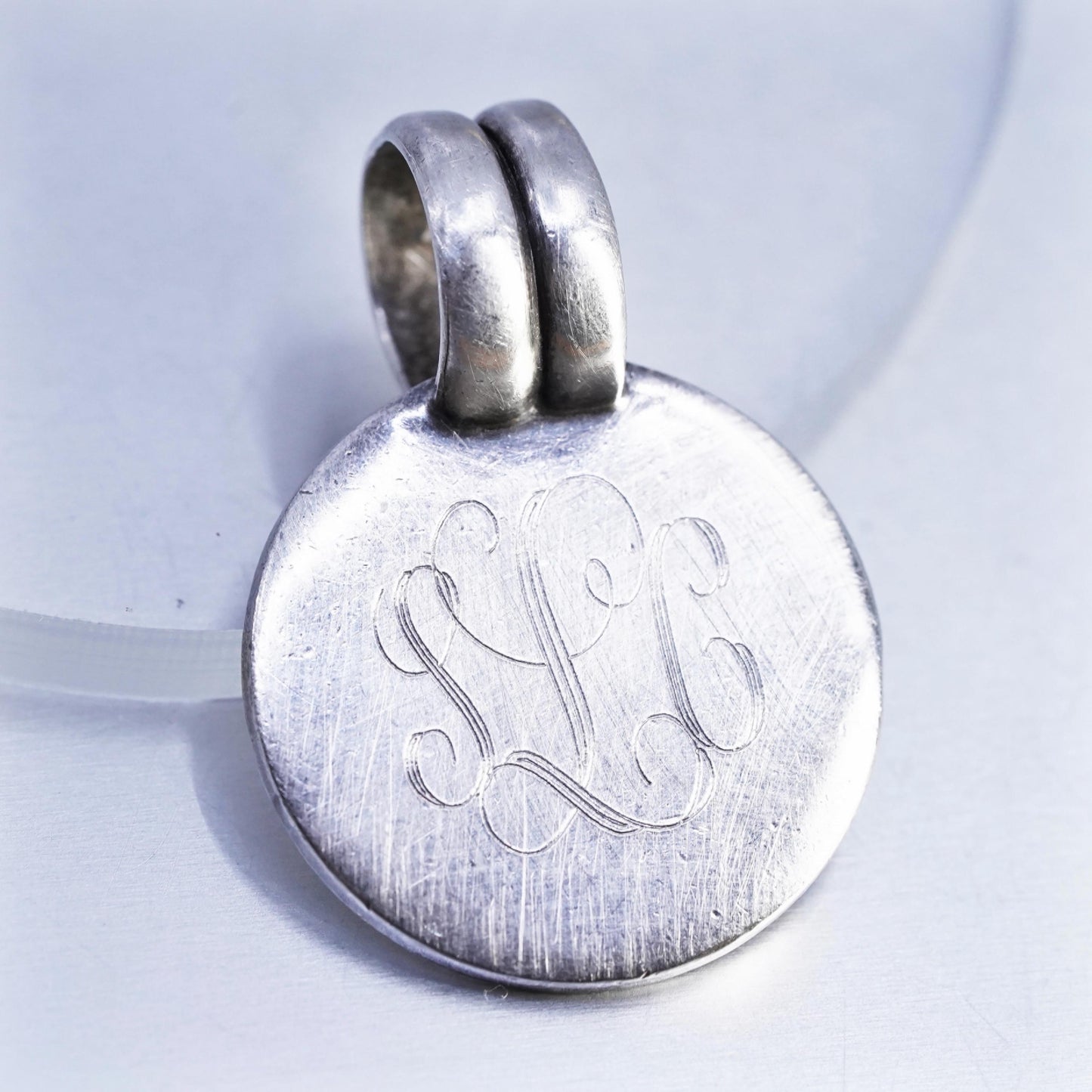 Mexico Sterling 925 silver circle charm pendant, initial monogram "SCL"