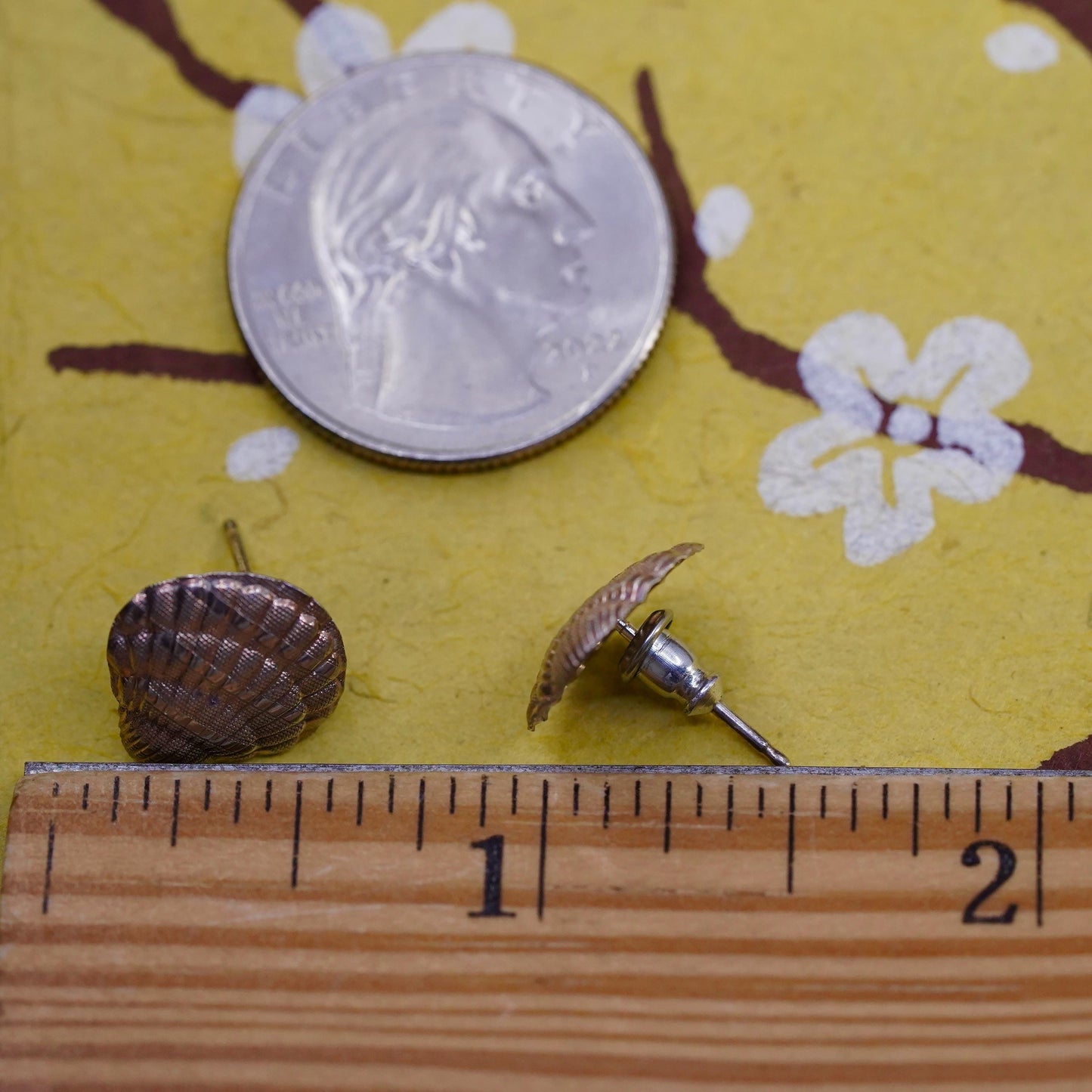 Vintage sterling silver handmade earrings, 925 shell studs