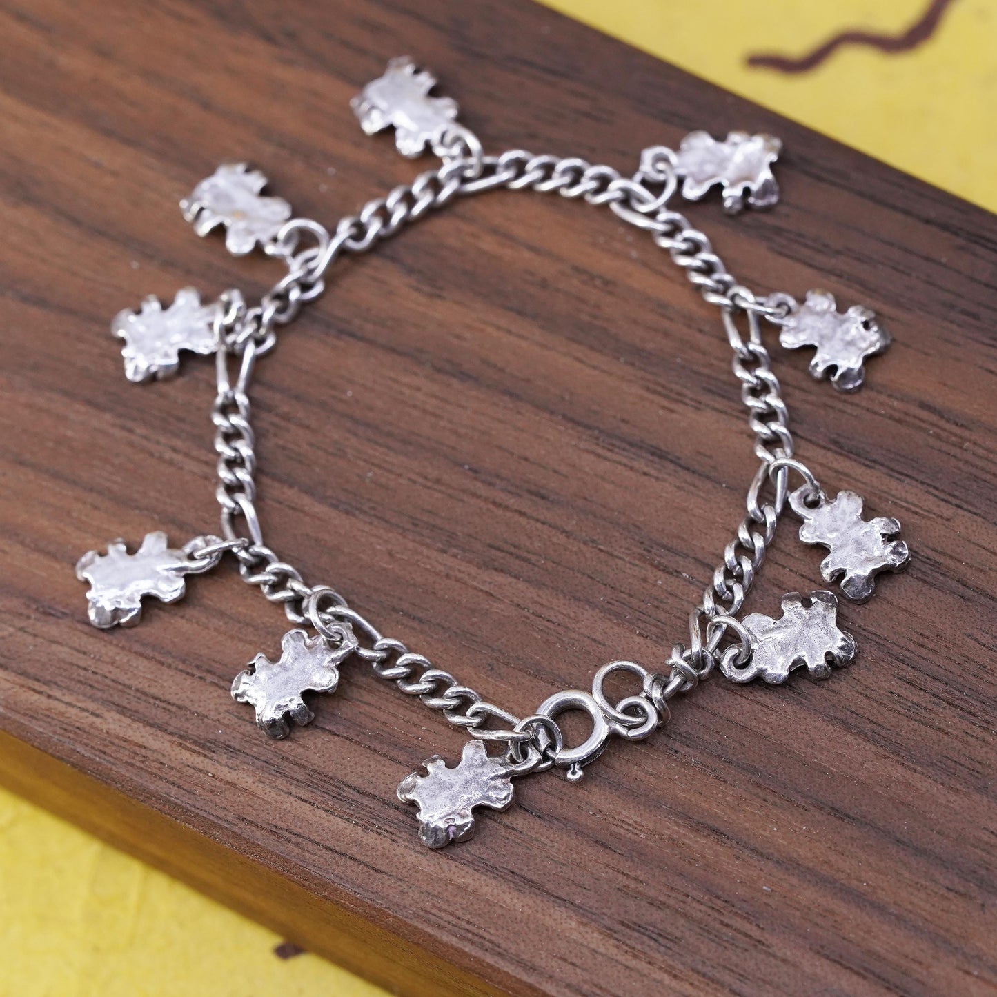 5.5" Sterling silver bracelet, Italy 925 curb chain with teddy bear charms