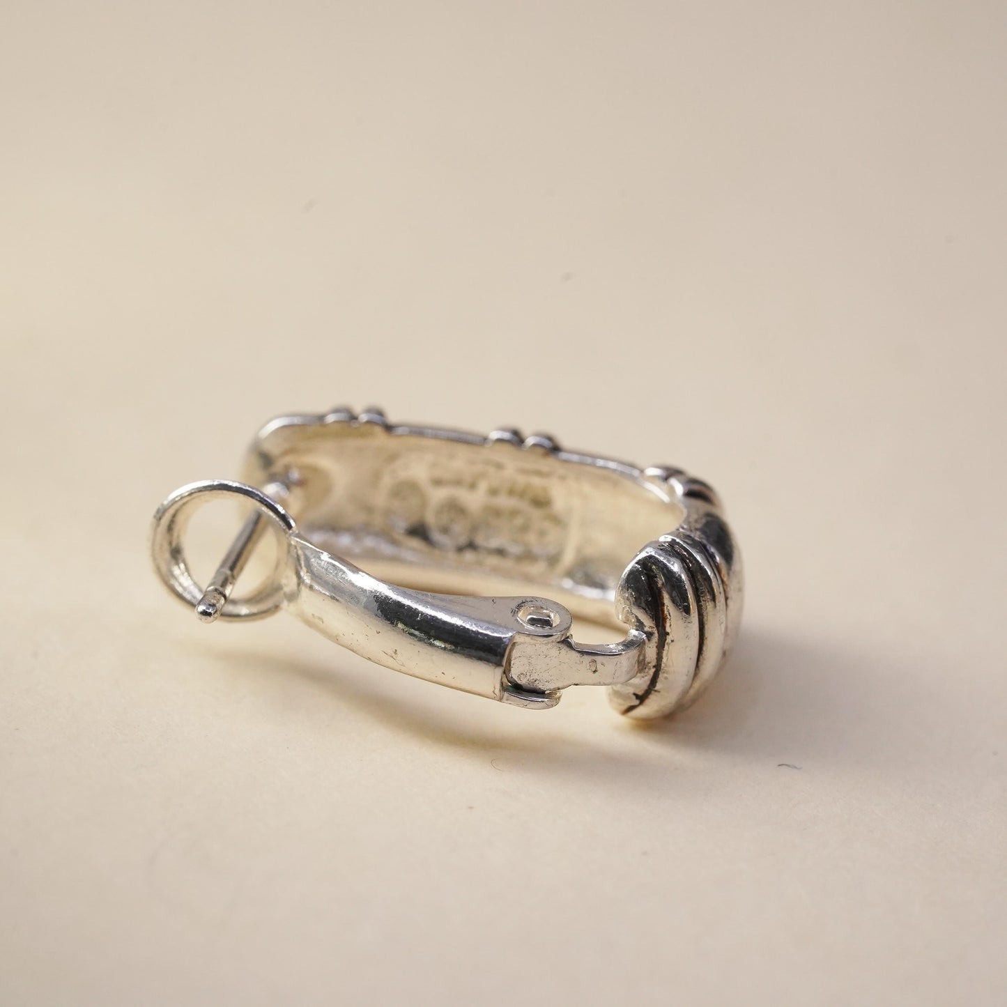 Vintage handmade single earring. Sterling 925 silver ribbed stud
