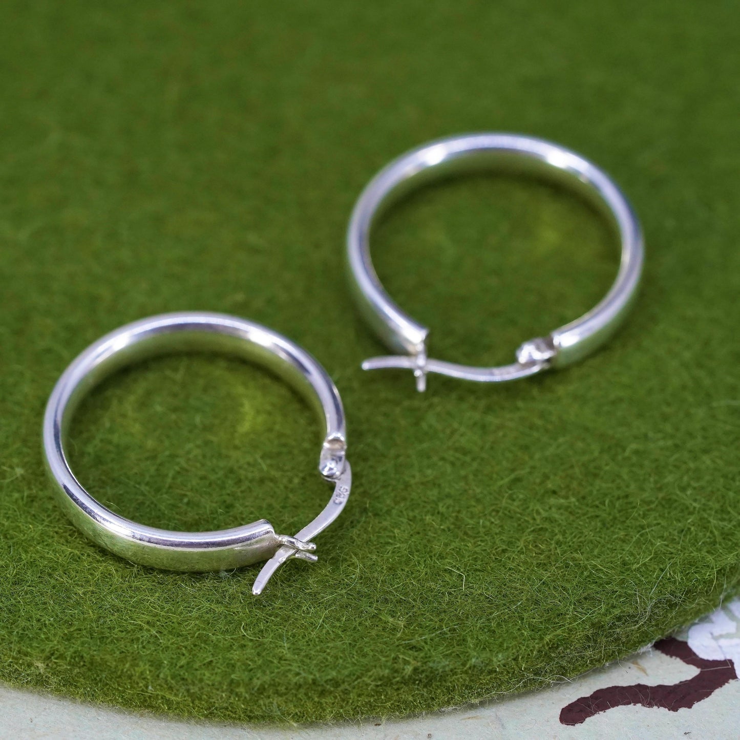 1" Vintage sterling silver bold loop earrings, textured primitive hoops