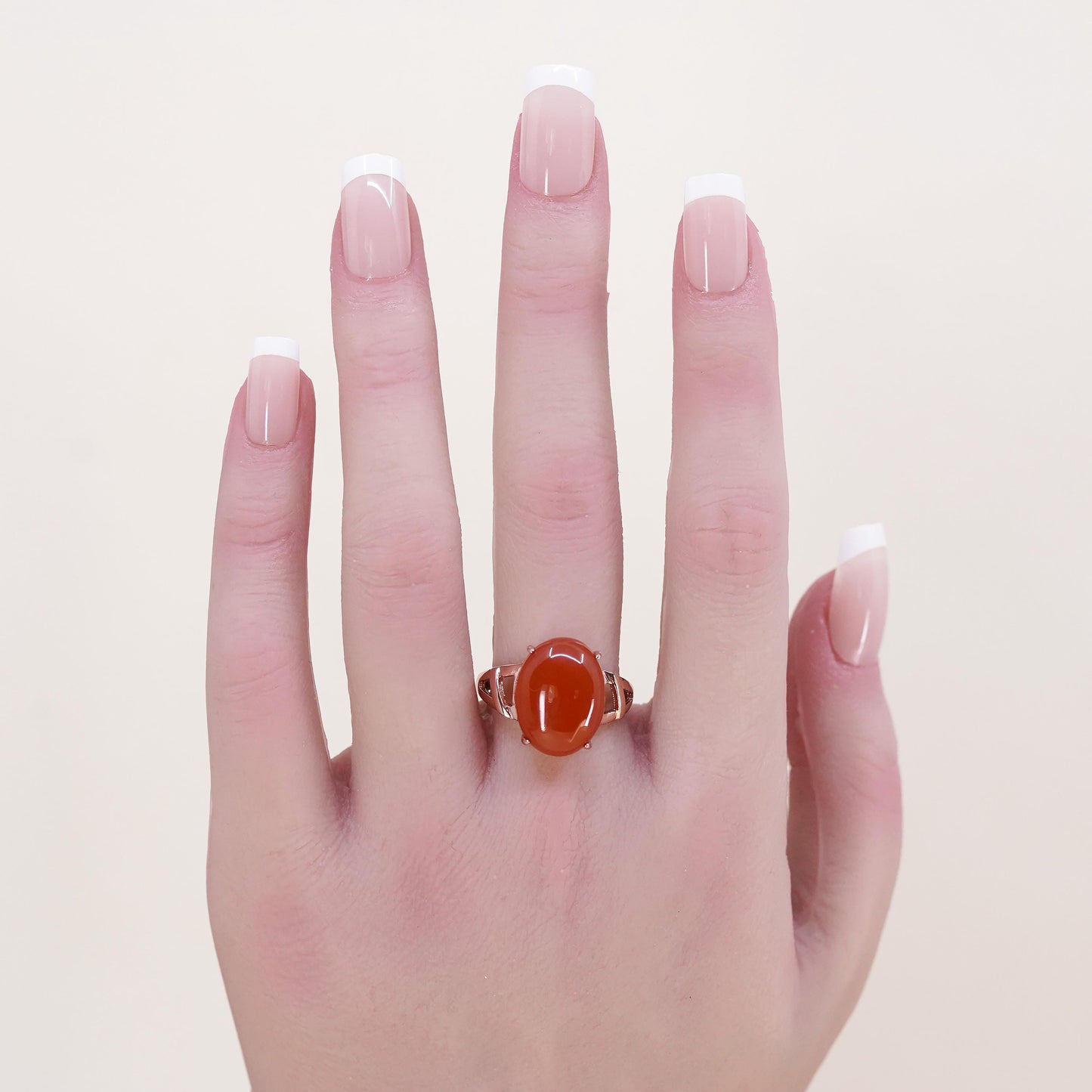 Size adjustable, Vermeil rose gold Sterling 925 silver cocktail ring carnelian