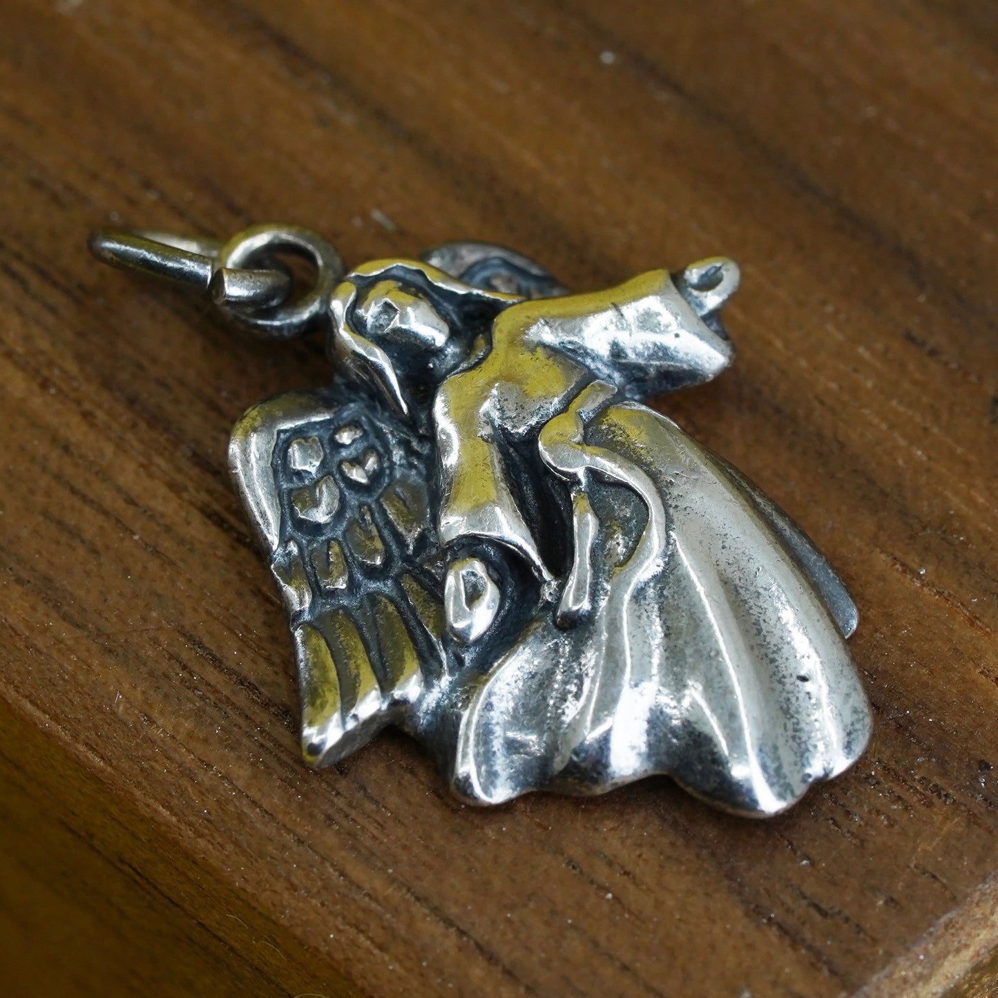Vintage Sterling silver handmade pendant, solid 925 angel silver ankle charm