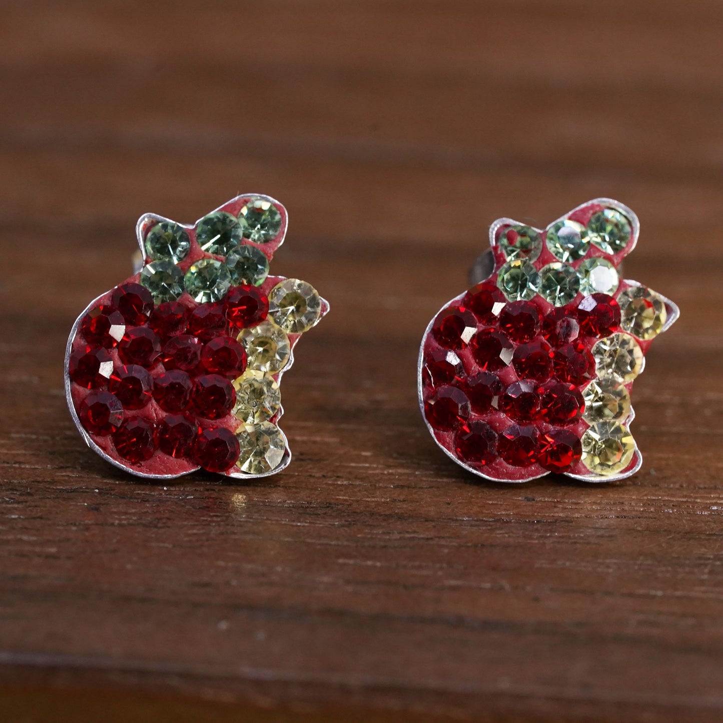 vintage Sterling 925 silver cluster red crystal studs, apple earrings