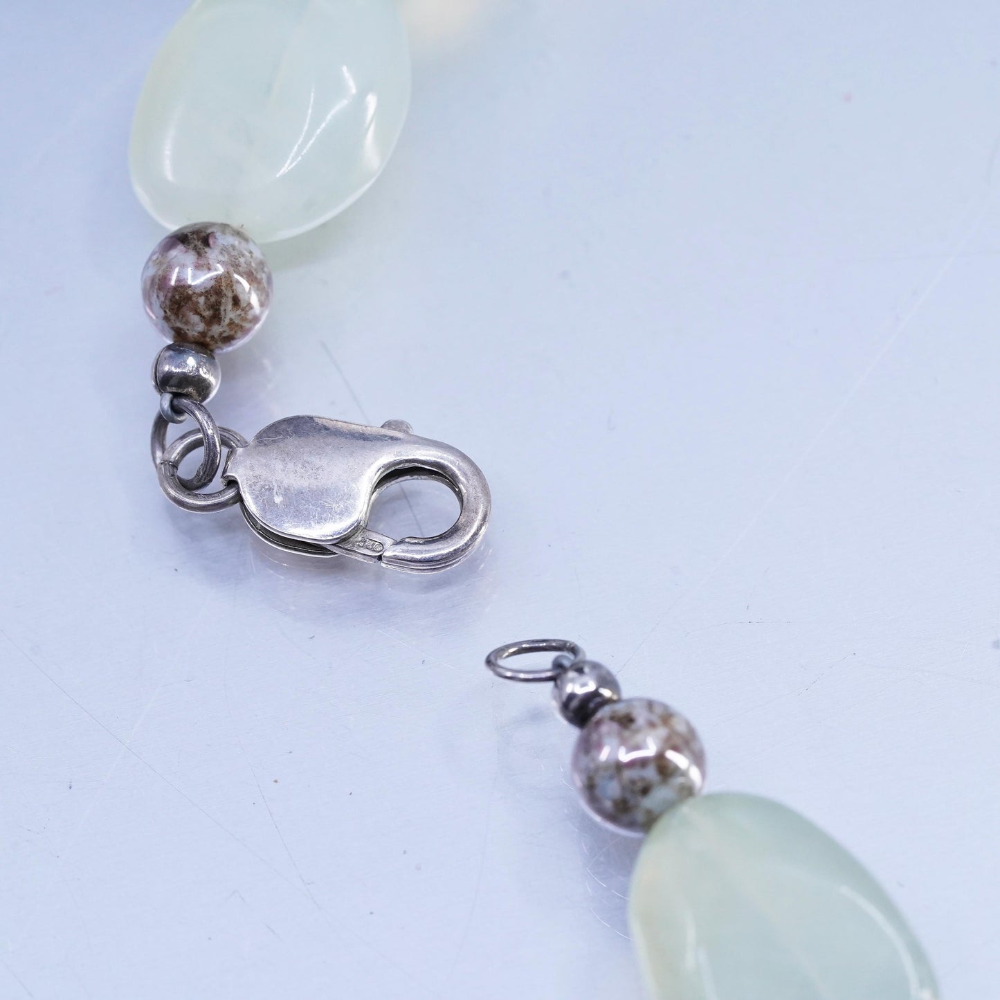 16", Vintage 925 Sterling Silver necklace with green fluorite nugget beads
