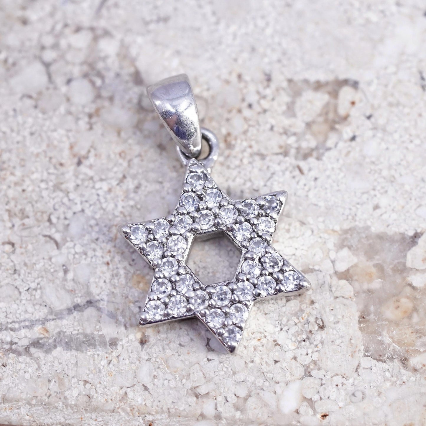 Vintage Sterling 925 silver cluster cz hexagram Star of David charm pendant, stamped 925