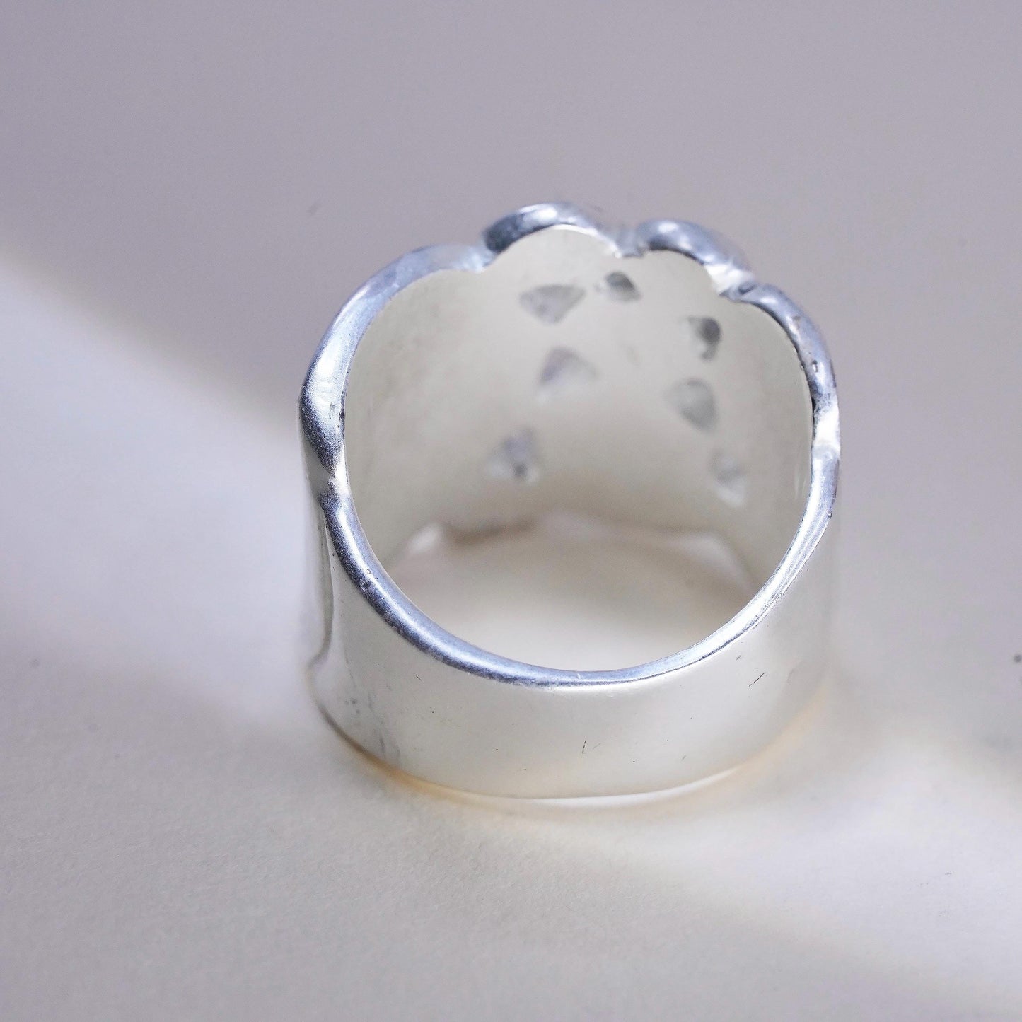 Size 8.25, vintage KC sterling silver cz ring, pebble textured 925 wide band