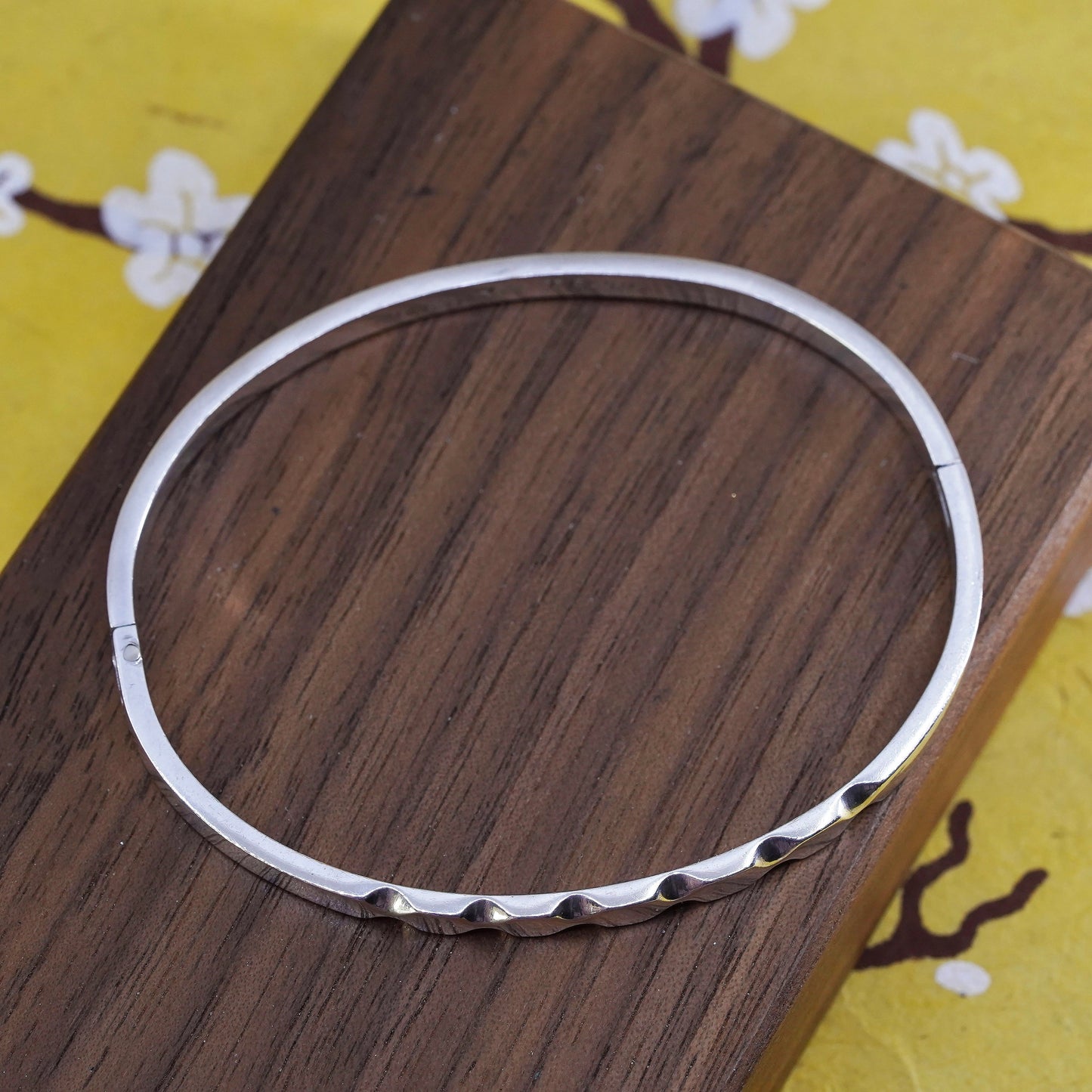 7", antique sterling silver handmade bracelet, 925 hinged textured bangle