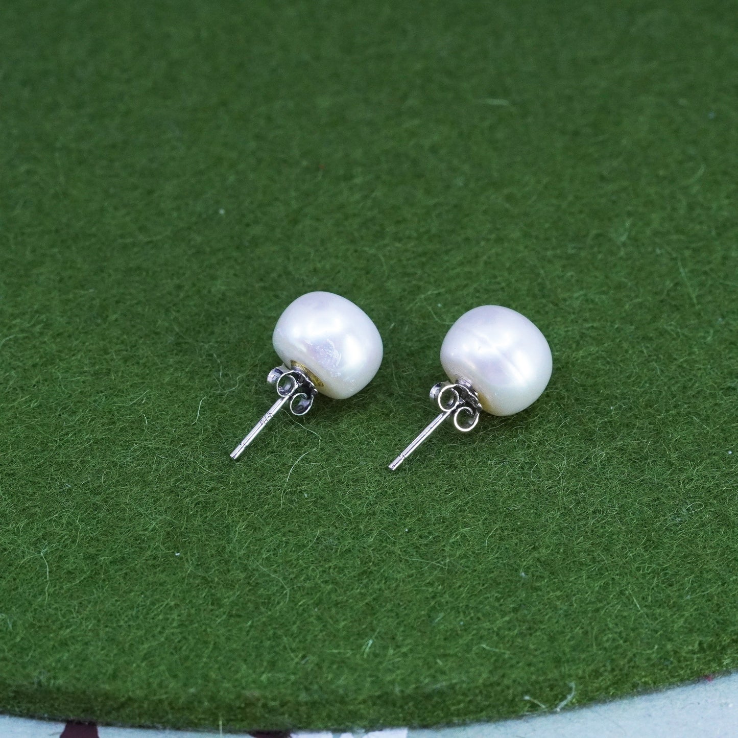 Vintage sterling silver earrings, 925 studs with 9mm pearl
