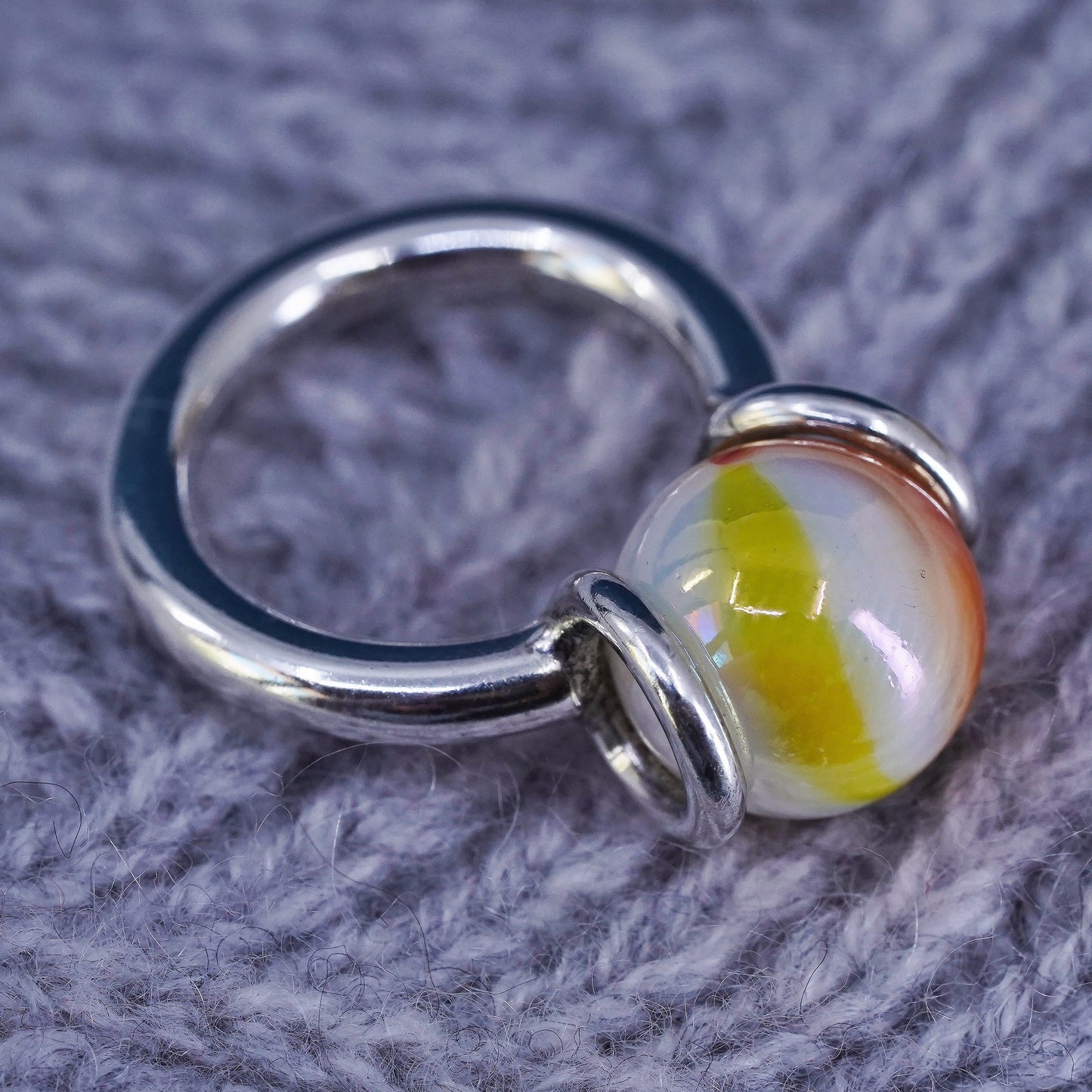 Size 6, vintage GAYM Sterling 925 silver interchangeable ring, marble ball