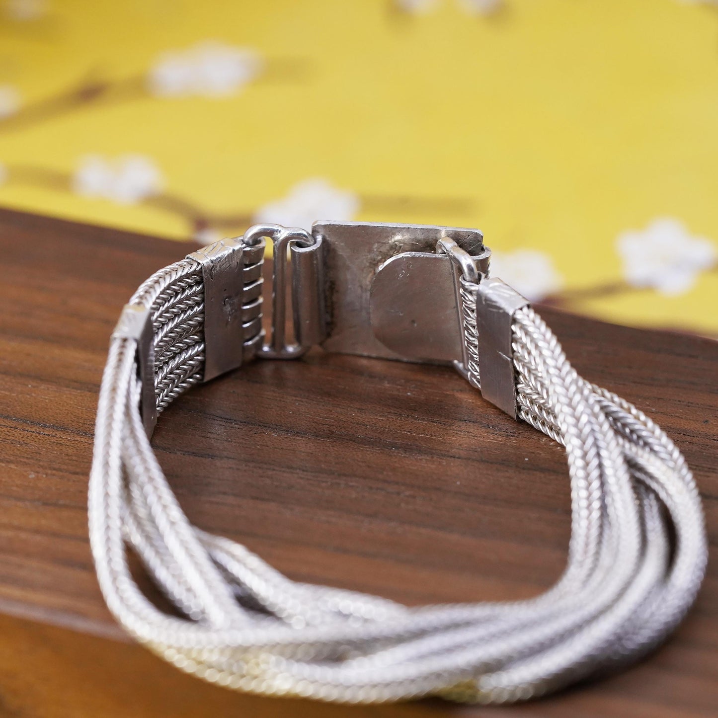 6.5”, VTG Nepal Sterling 925 silver handmade bracelet, 6 strands wheat chain