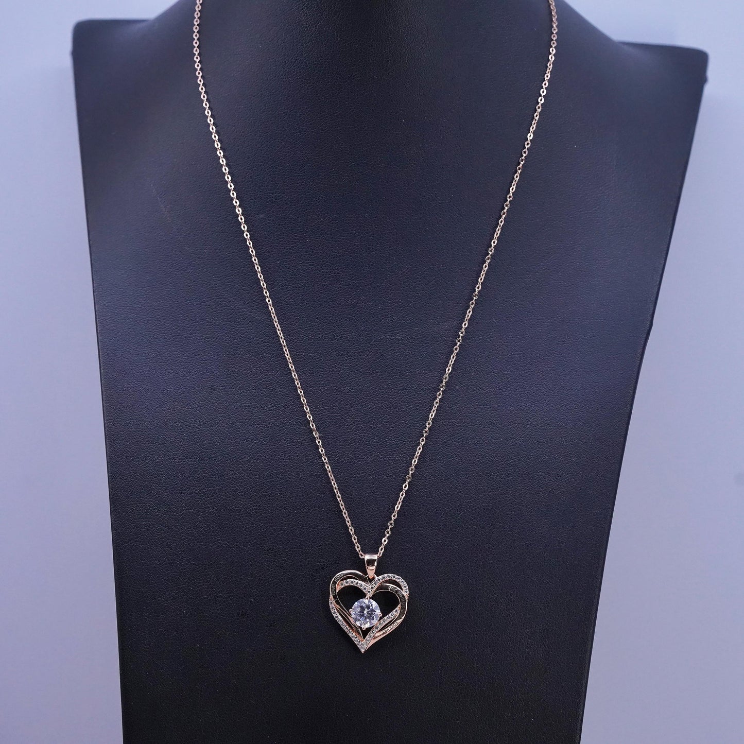 15+3”, gold sterling silver 925 circle necklace cz heart pendant, I love you
