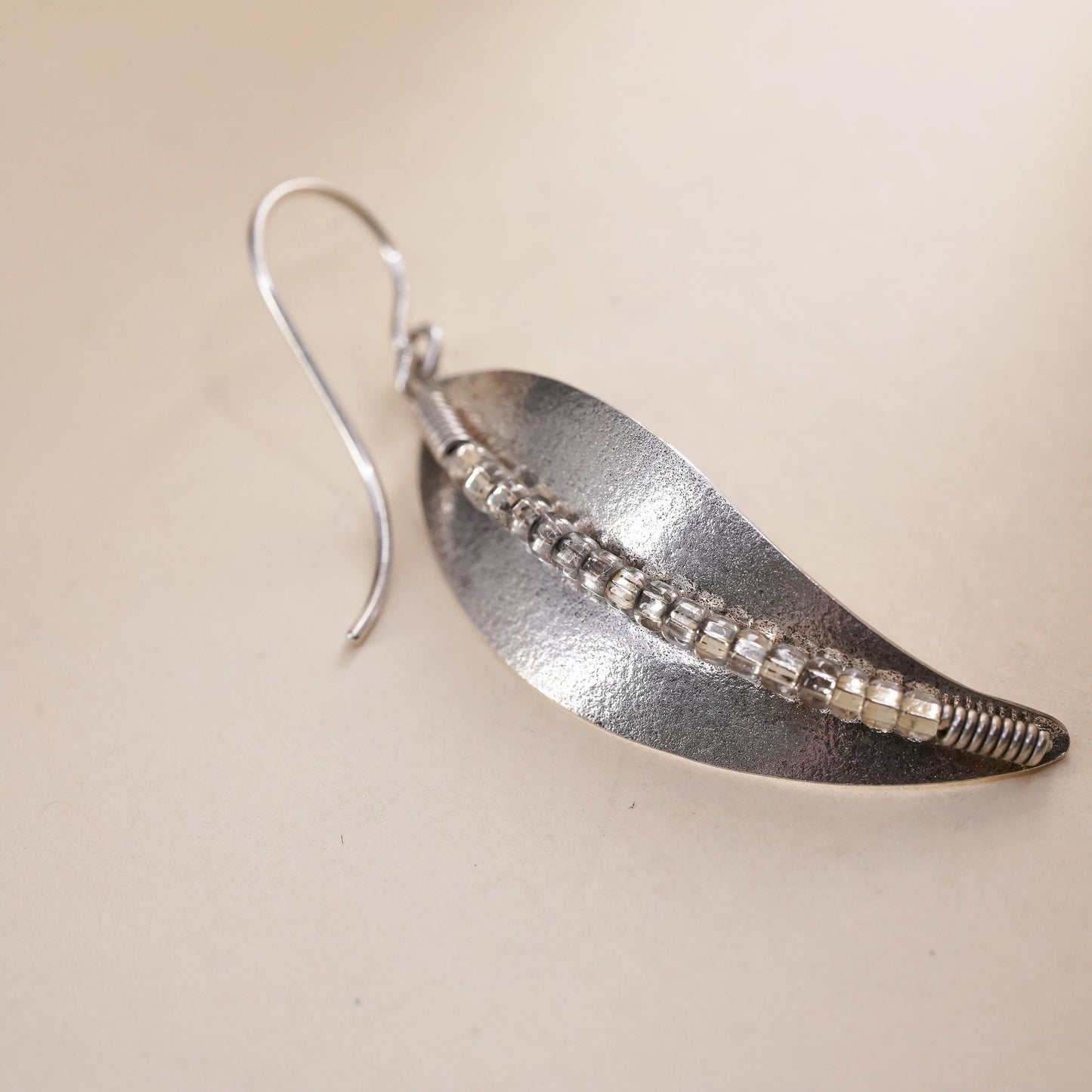 Vintage southwestern Sterling silver handmade pendant, 925 leaf single earring