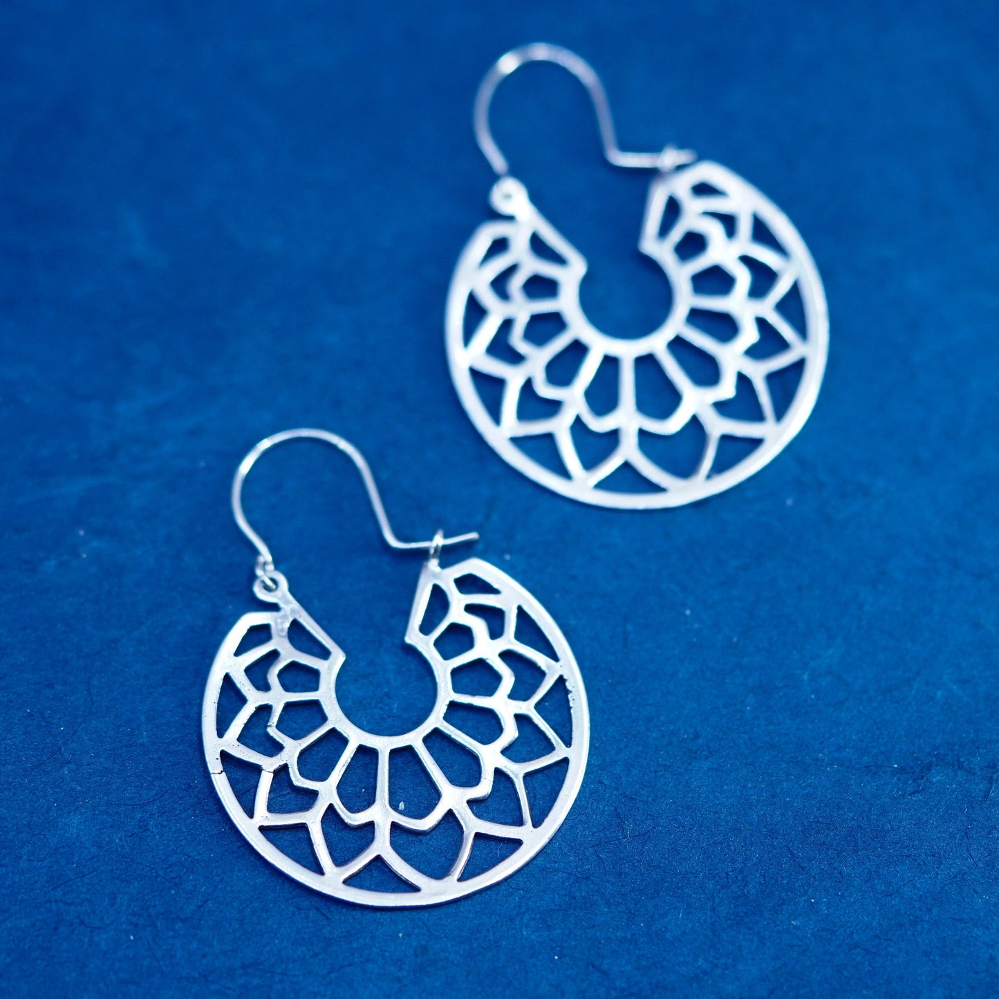 1.25”, Vintage Sterling silver handmade earrings, filigree 925 hoops