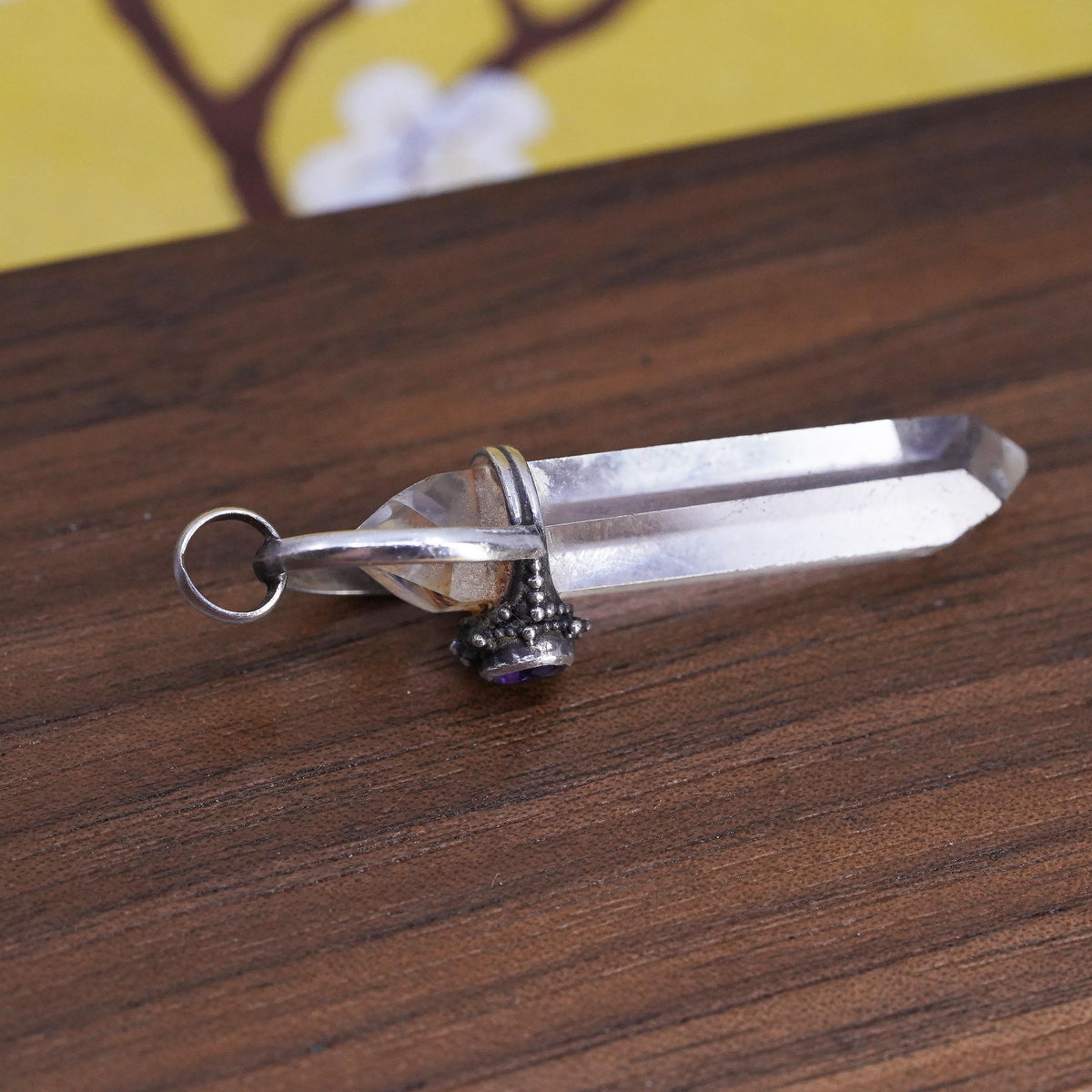Vintage sterling 925 silver handmade healing crystal pendant with amethyst