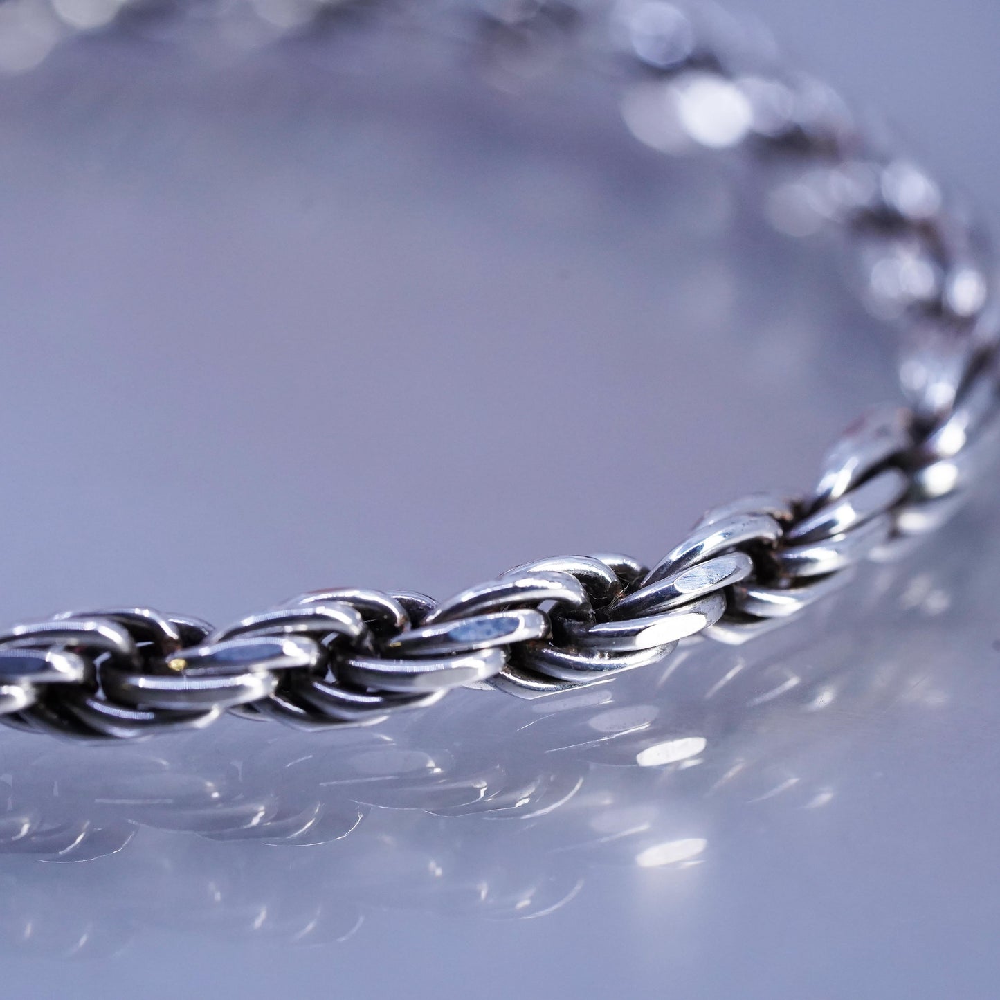 7" 5mm, vintage Sterling 925 silver bold bracelet, diamond cut rope chain