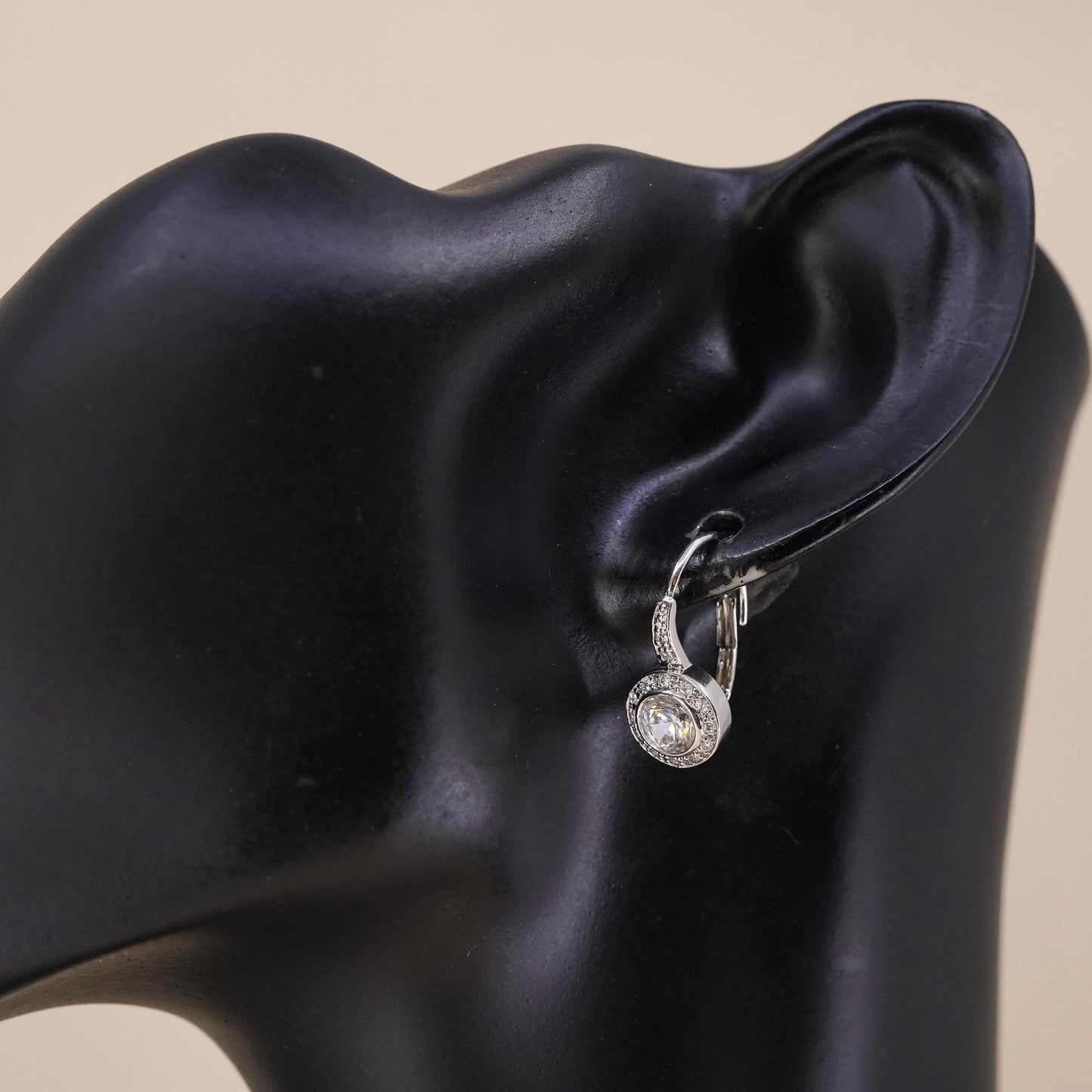 Fashion sterling silver single earring, 925 silver dangle clear Cz lever back