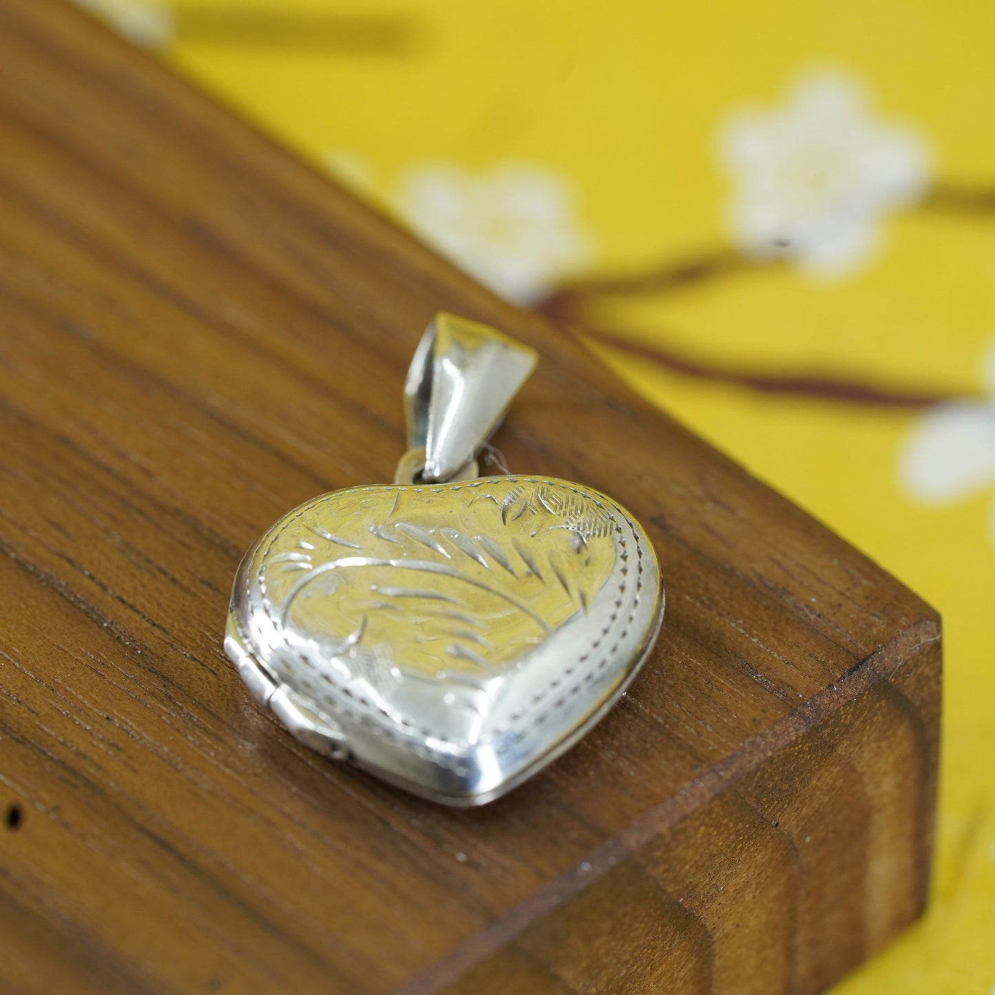 Vintage Sterling silver handmade pendant, textured 925 heart photo locket