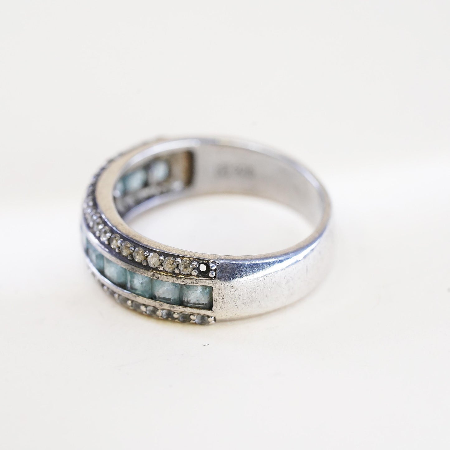 Size 7.25, VTG sterling 925 silver handmade stackable band ring square topaz