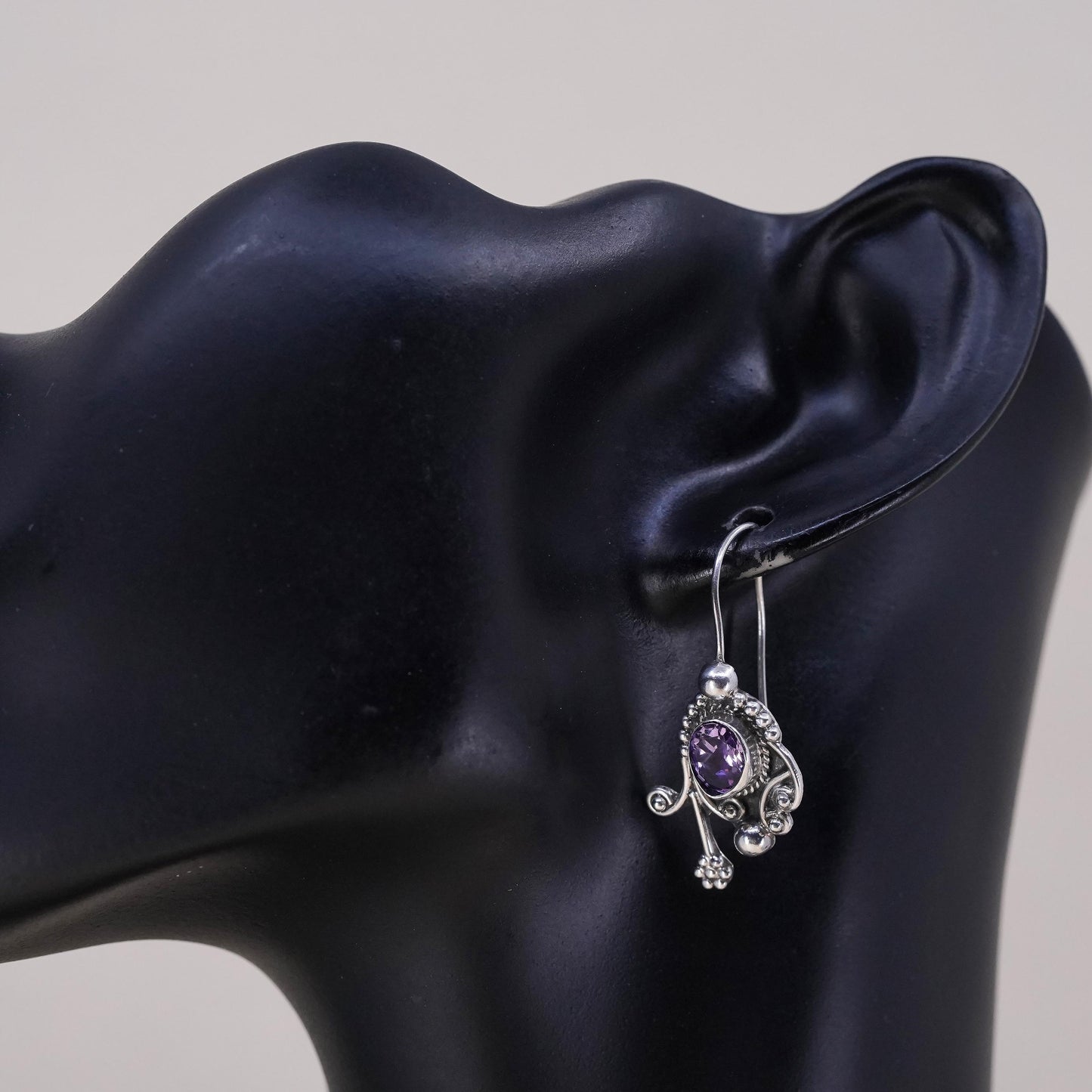 Southwestern sterling silver 925 handmade single earring with amethyst