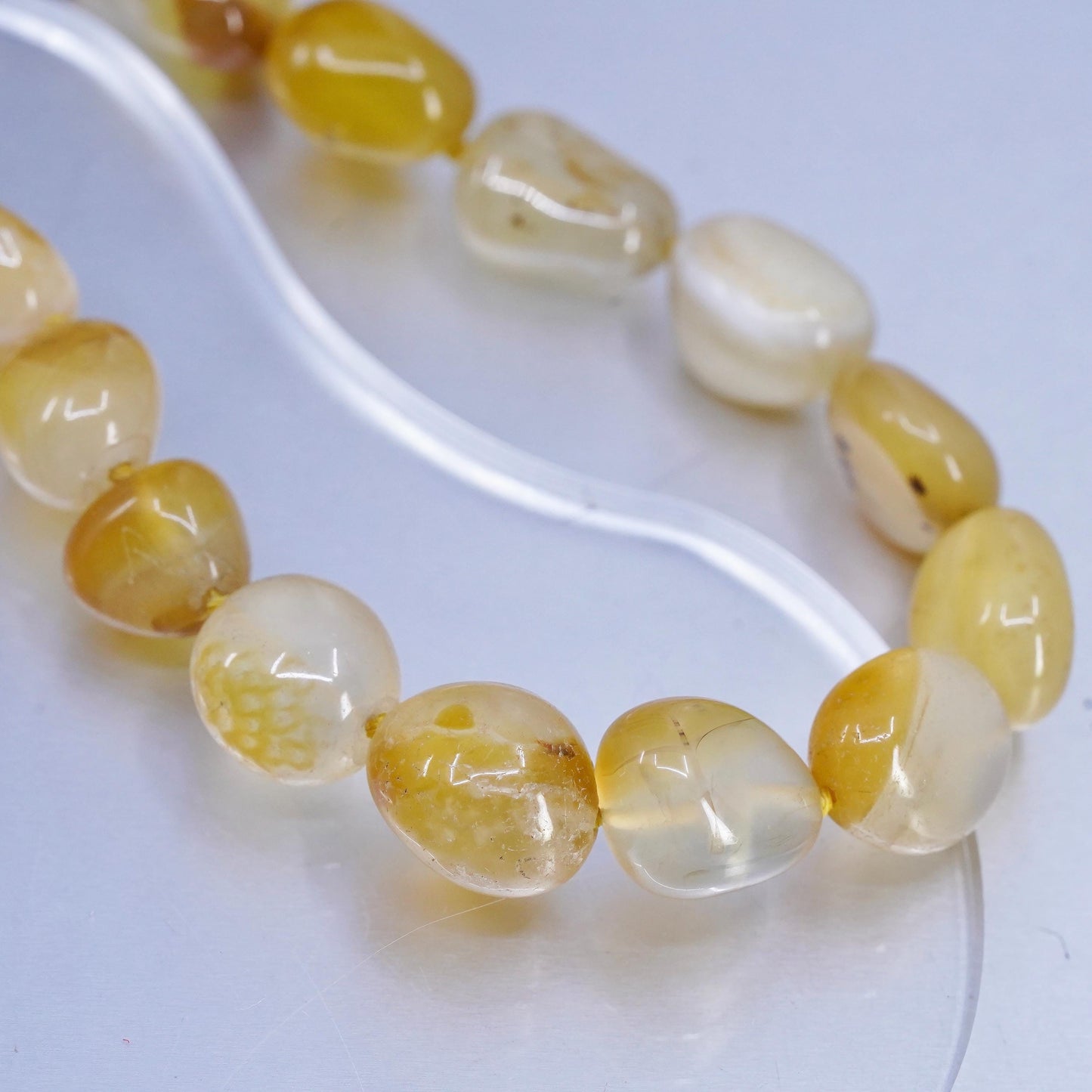 26", Vintage handmade yellow agate nugget necklace