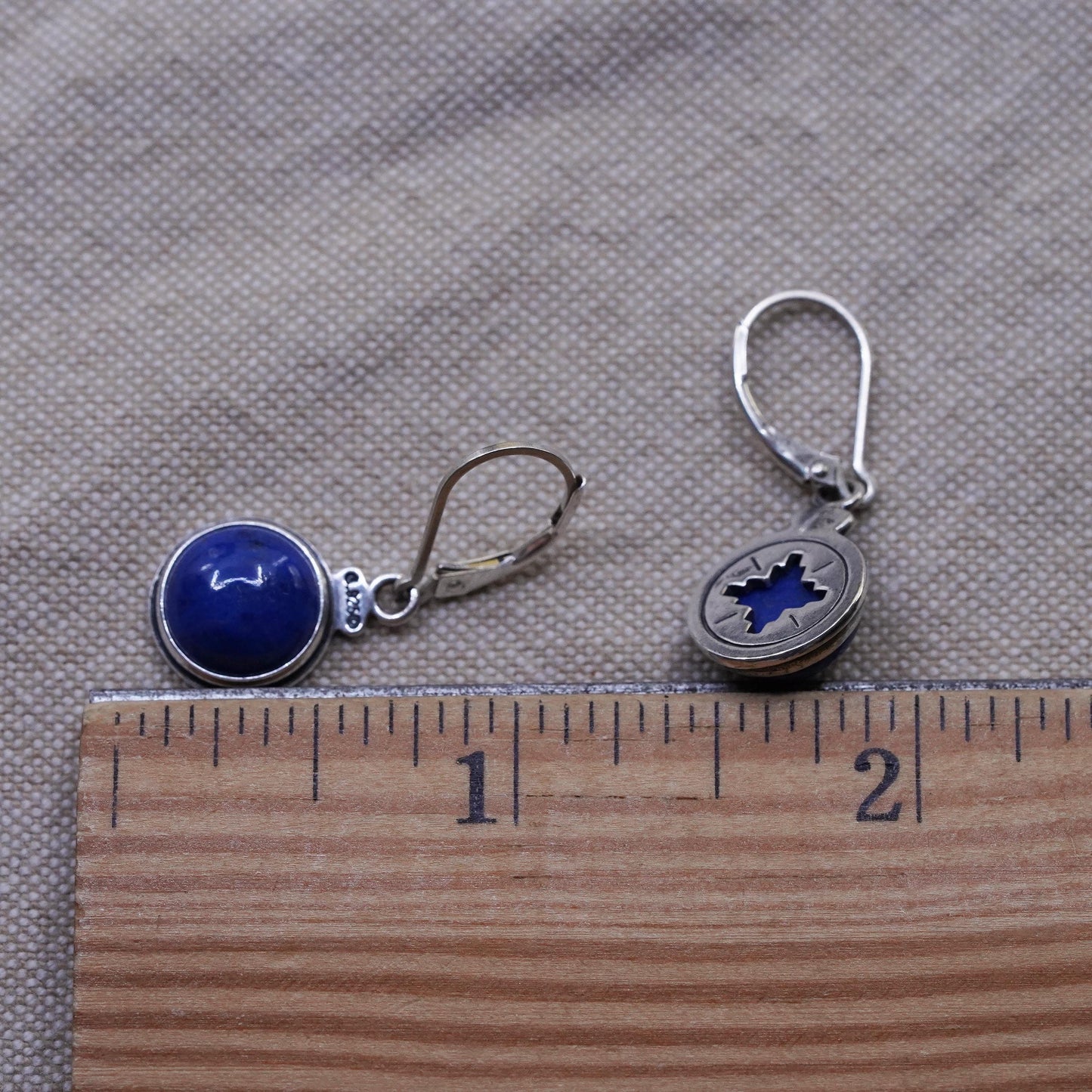 Vintage Carolyn Pollack Relios Sterling 925 Silver circle Earrings lapis lazuli