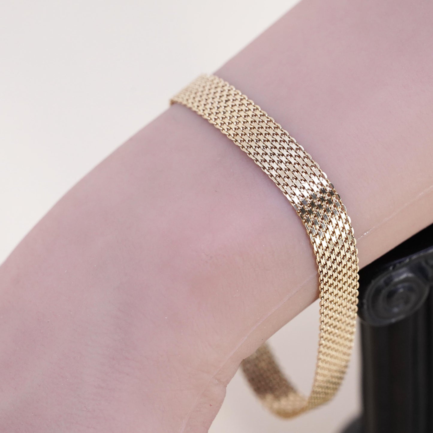 8", Vintage vermeil gold over Sterling silver flatten curb bracelet, 925 chain