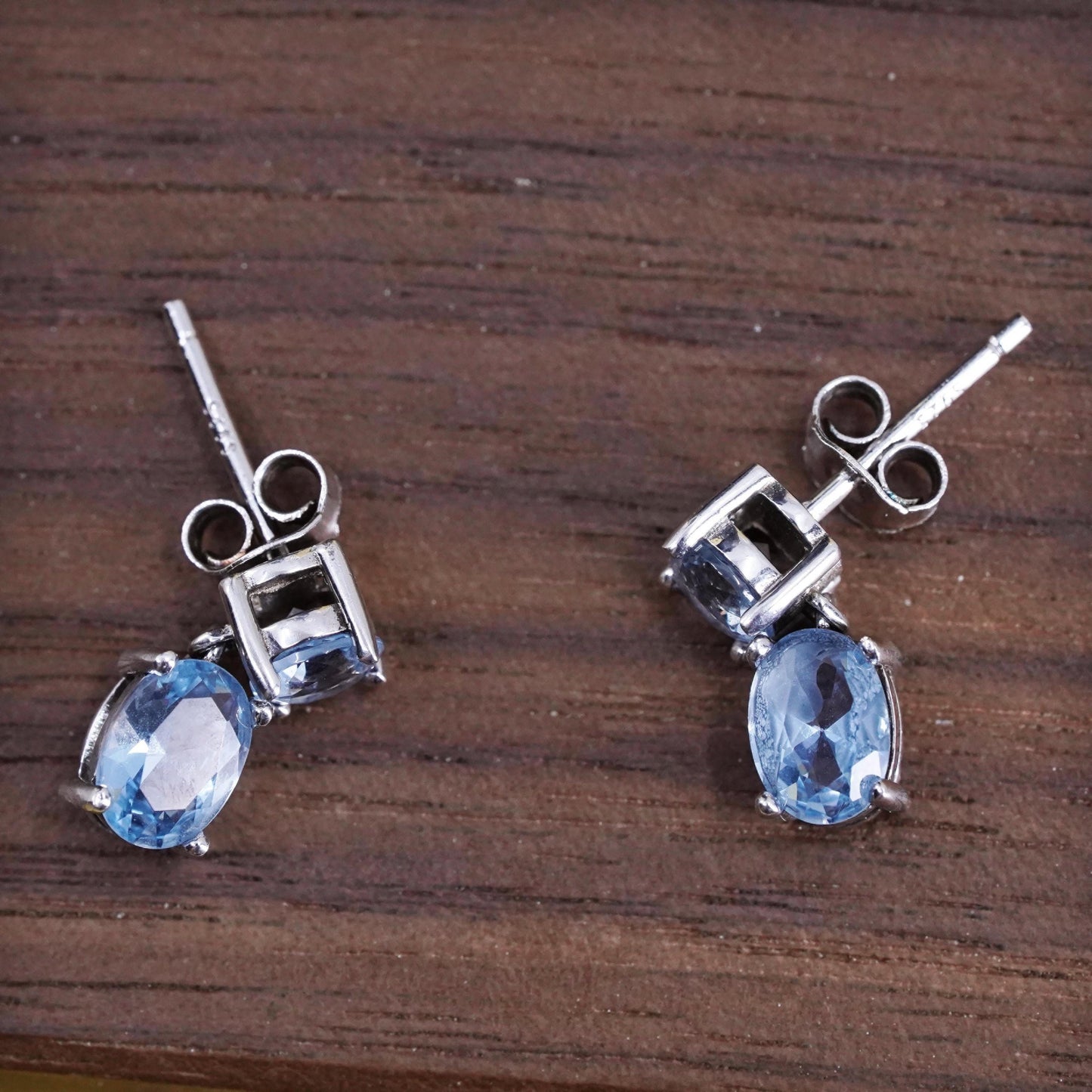 Vintage sterling silver handmade earrings, 925 blue topaz drops