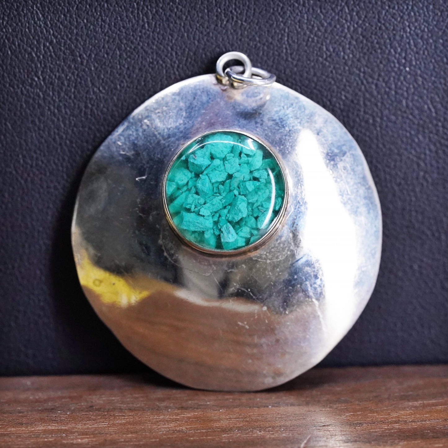 Vintage Sterling silver handmade pendant with circle turquoise