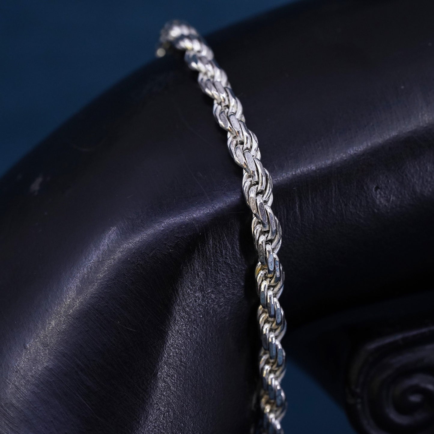 6.75", 4mm, vintage sterling silver handmade bracelet, 925 diamond rope chain