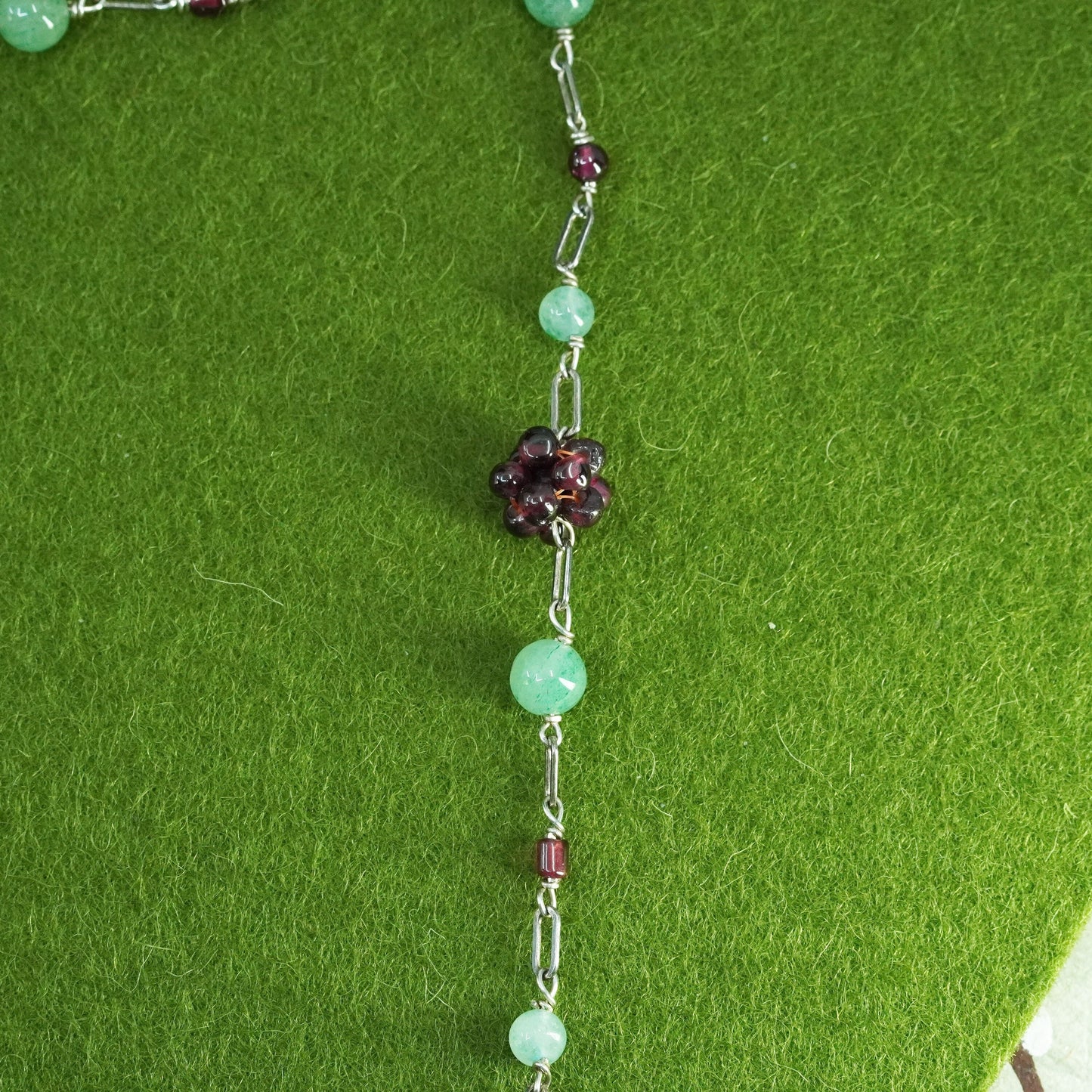 16”, vintage sterling 925 silver handmade necklace with jade garnet beads