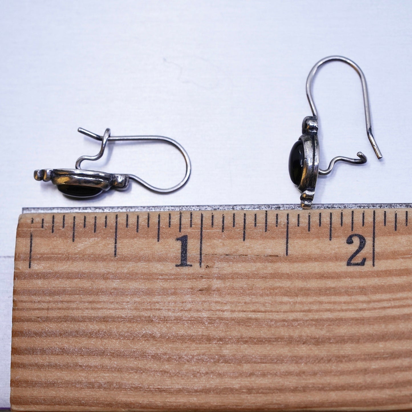 Vintage sterling 925 silver handmade earrings with oval onyx