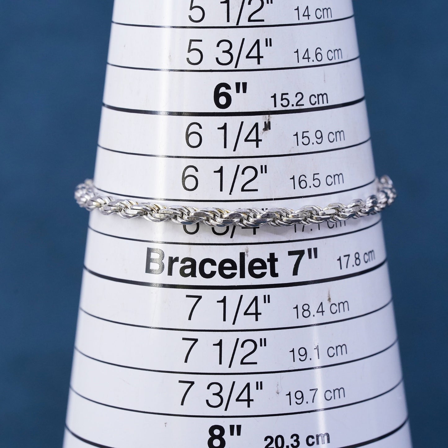 6.75", 4mm, vintage sterling silver handmade bracelet, 925 diamond rope chain