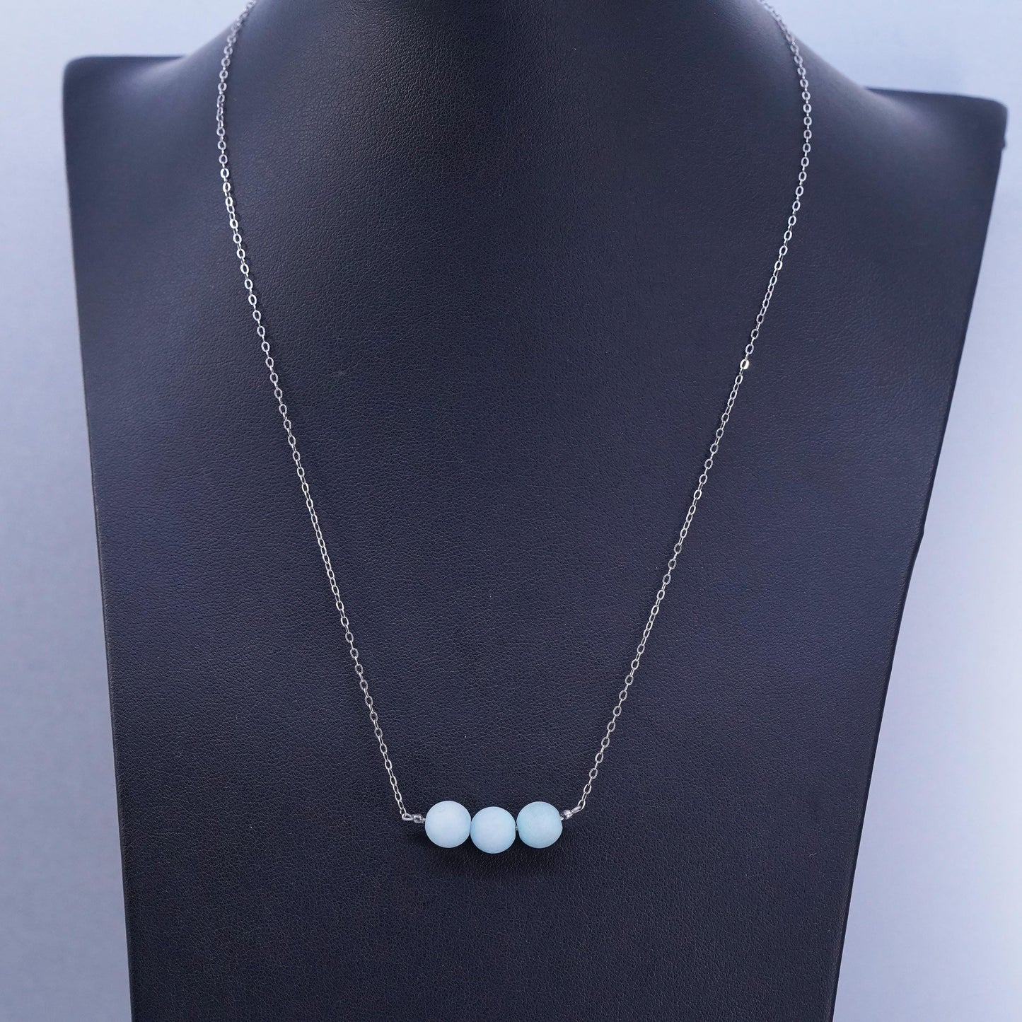 18+2”, vintage Sterling 925 silver circle chain necklace larimar bead pendant