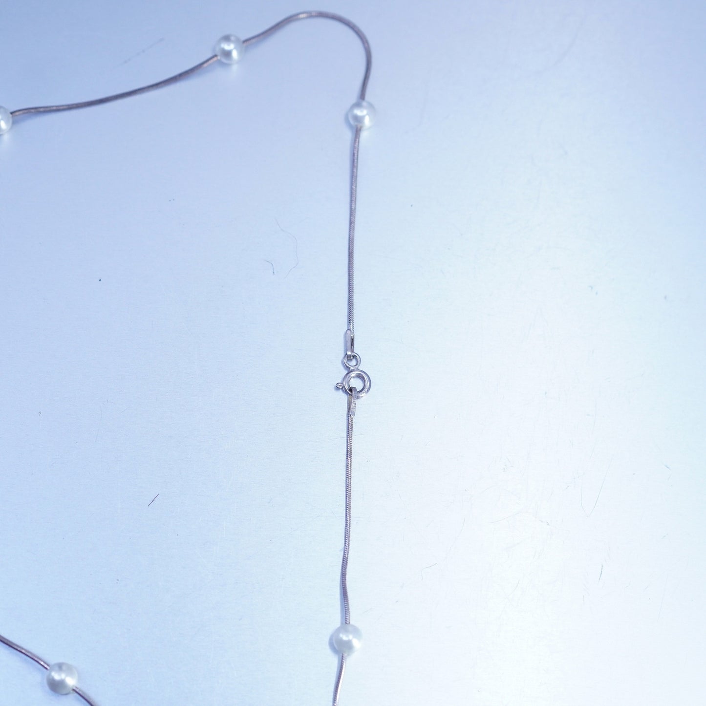 16”, vintage Sterling 925 silver handmade snake necklace with pearl beads