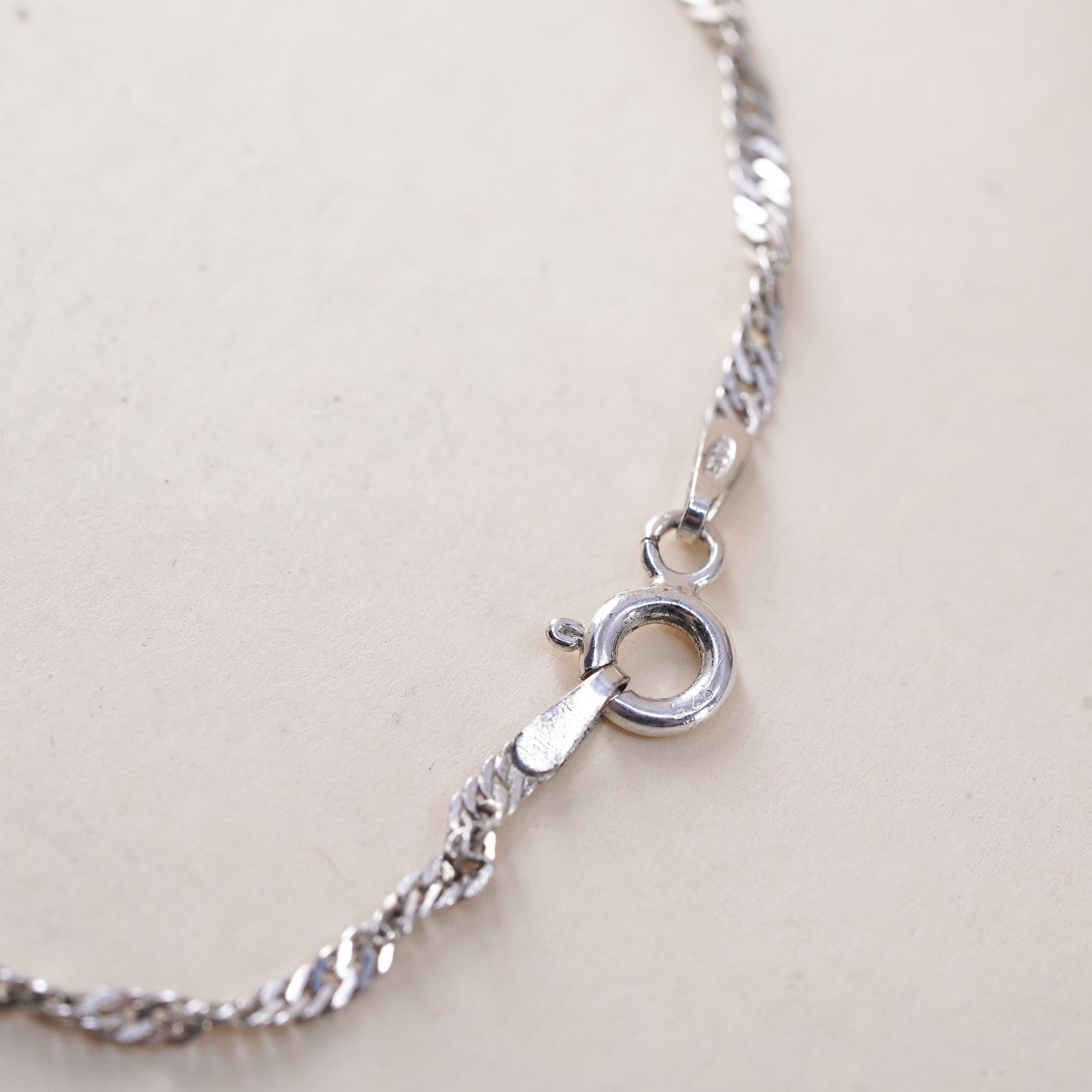 7.75" Italian sterling silver bracelet, twisted curb link chain with 3mm beads