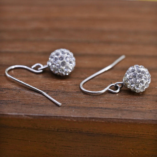 Vintage Sterling silver earrings, 925 drops with cluster Cz