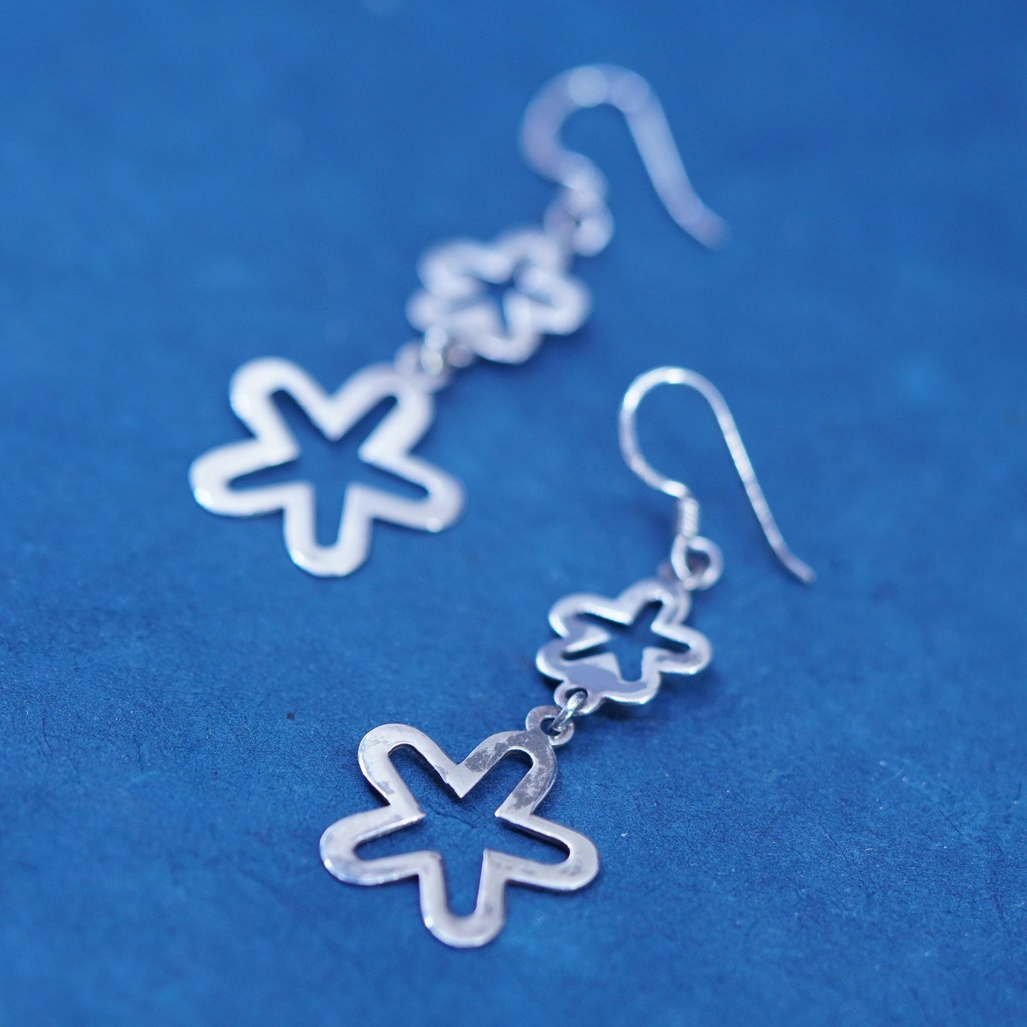 Vintage Sterling silver handmade earrings, 925 flower drops