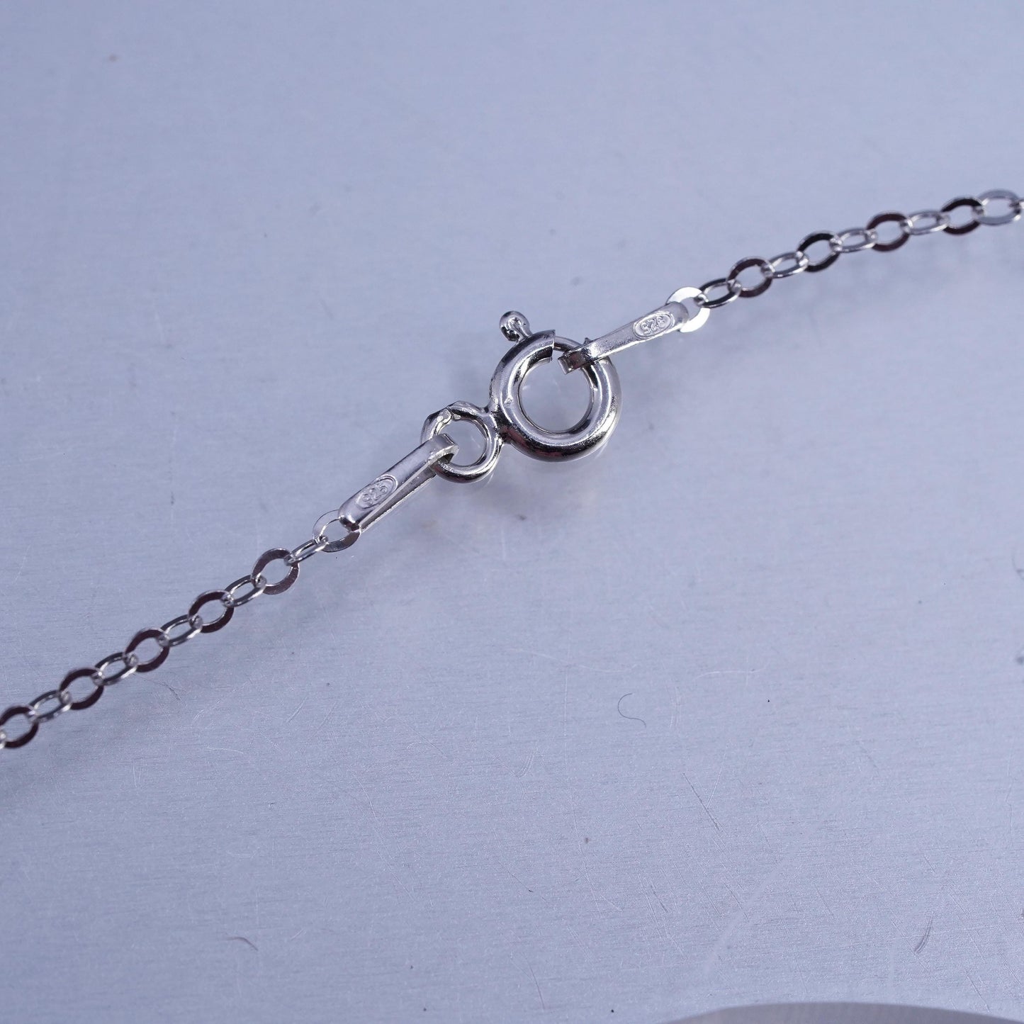 18", Vintage Sterling necklace, 925 Silver circle chain AB Crystal charms