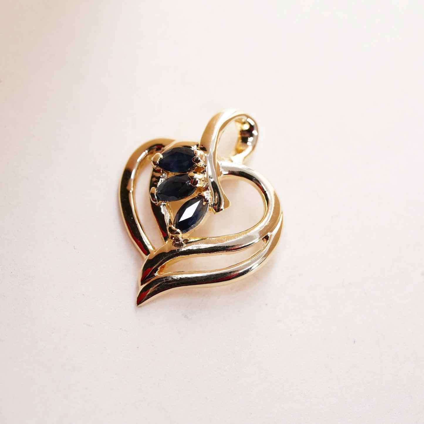 vintage vermeil Gold filled Sterling silver pendant, 925 heart with sapphire