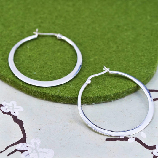 1.75", VTG sterling silver loop earrings, flatten minimalist primitive hoops
