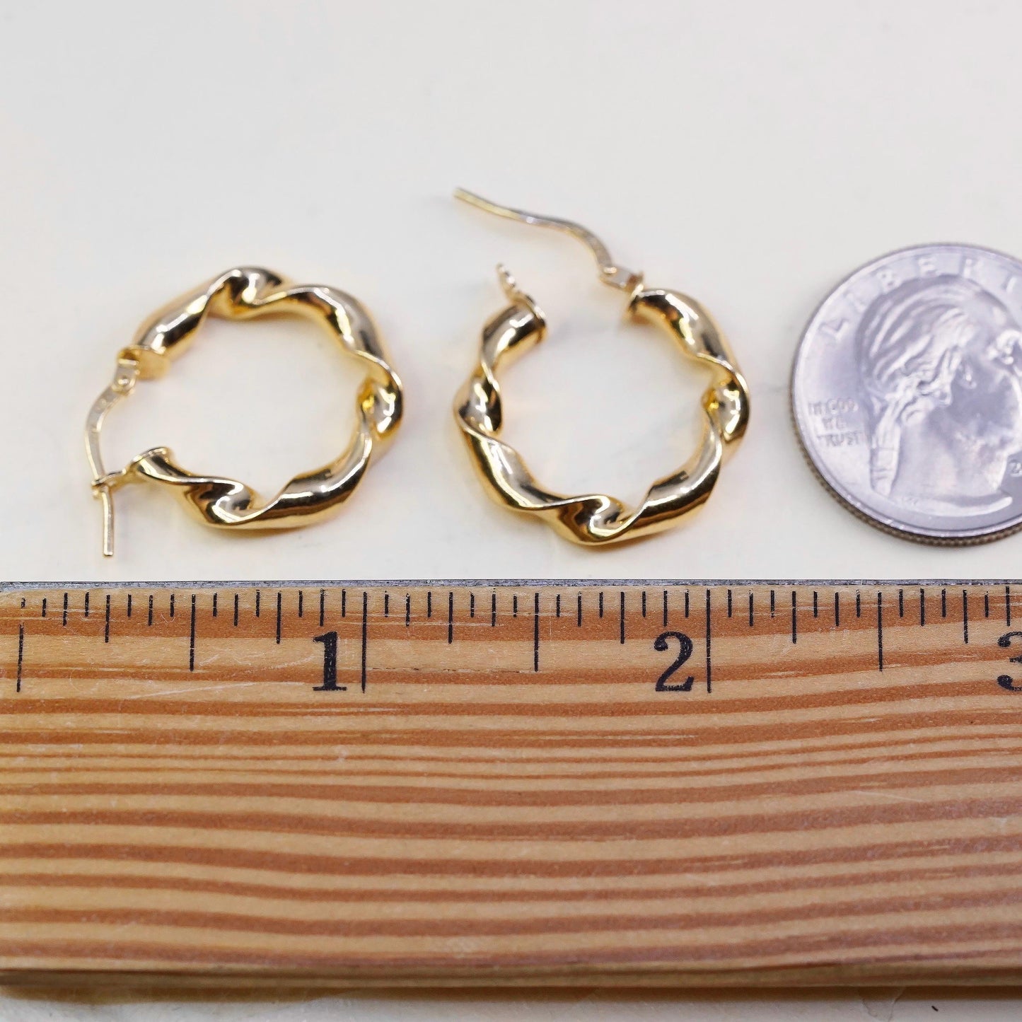 0.75", VTG Dyadema yellow gold over sterling silver earrings, twisted hoops