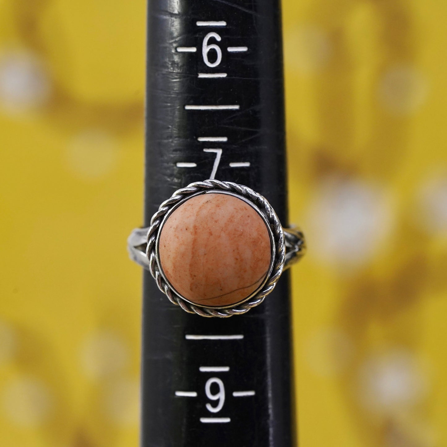 Size 7.5, Sterling 925 silver handmade ring with sunstone, southwestern jewelry
