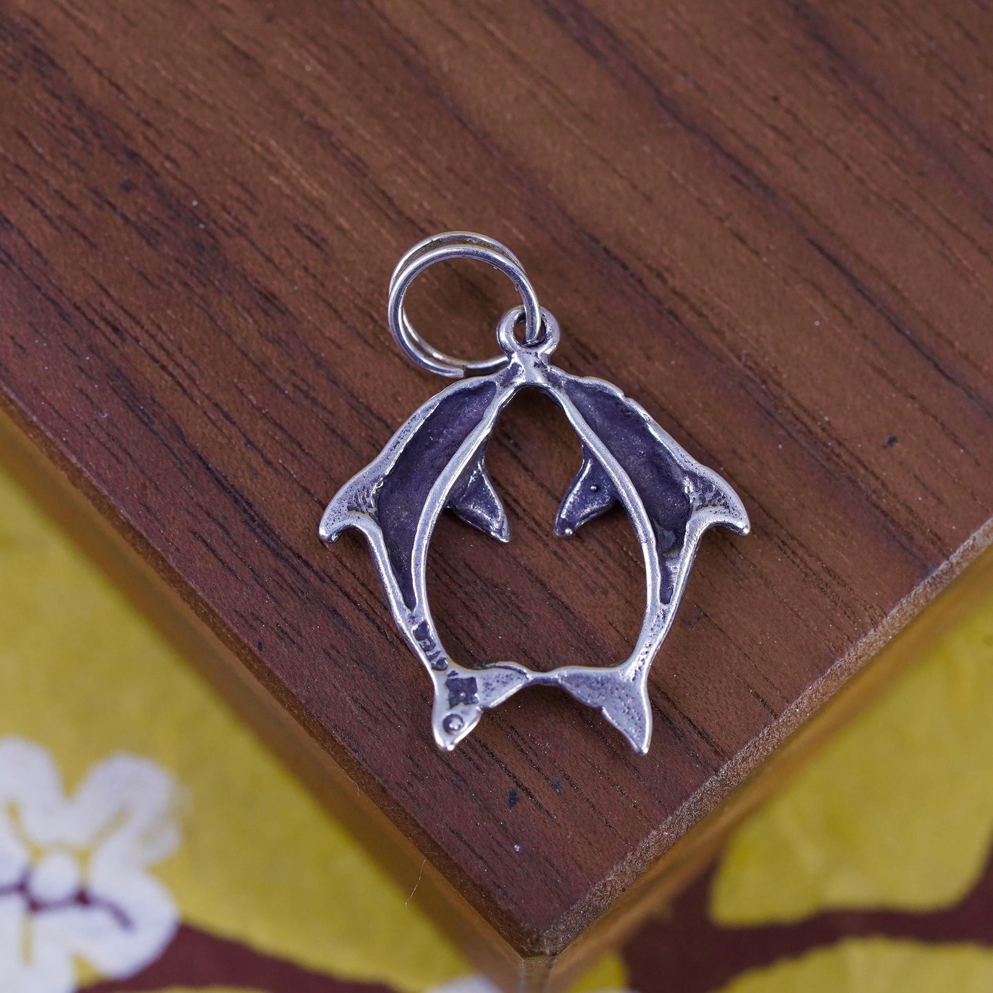 Vintage Sterling silver handmade pendant, 925 dolphin charm