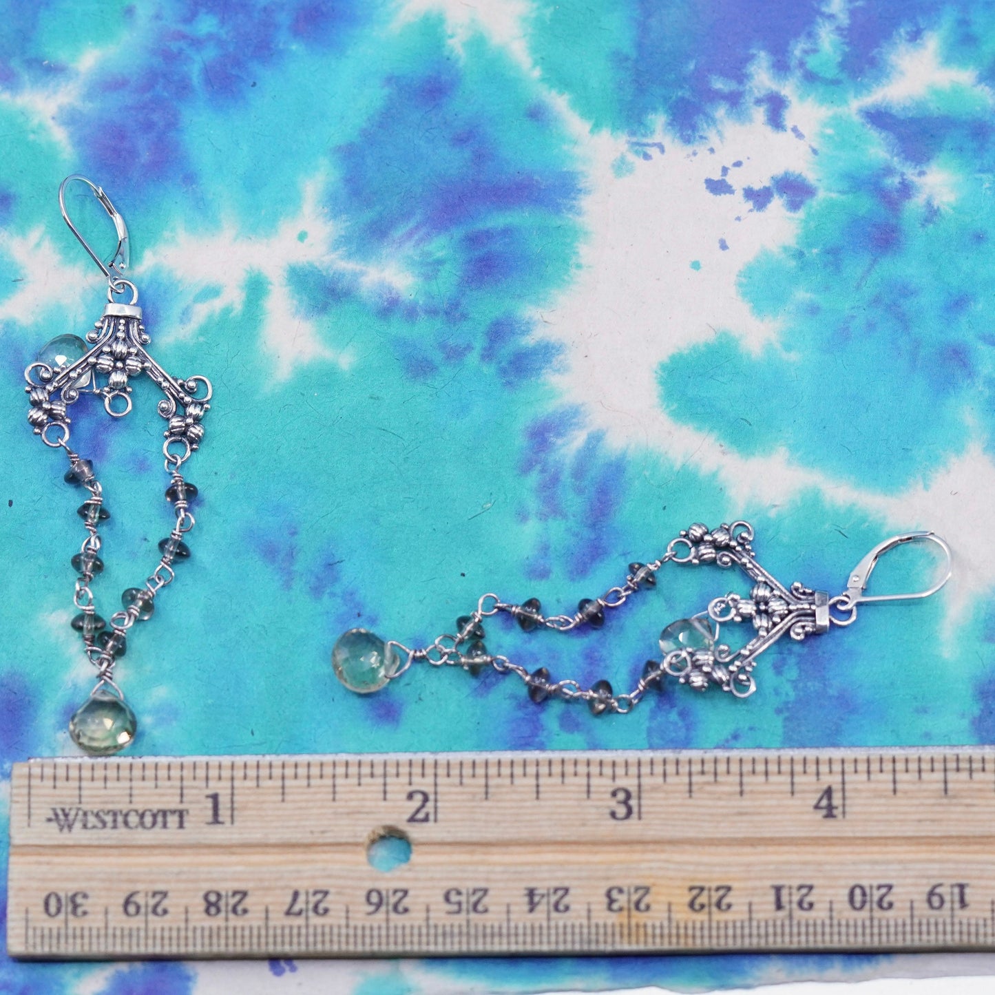 Sterling 925 silver handmade extra long earrings teardrop smoky topaz, dangle