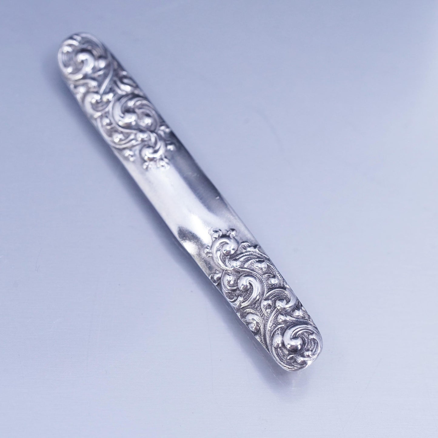 Vintage Sterling 925 silver handmade brooch, textured bar pin with beads