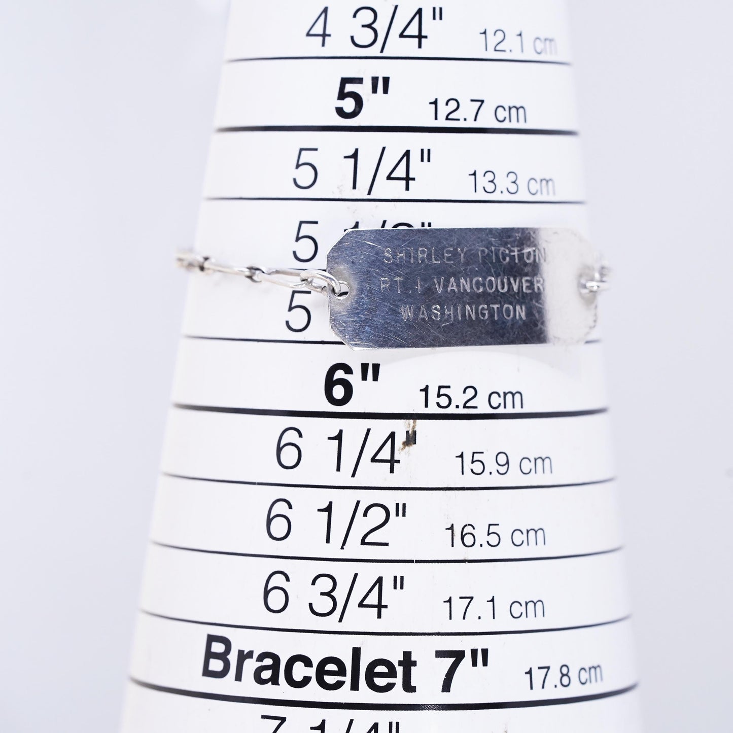 5.5" 3mm, Vintage Monet sterling silver bracelet, 925 elongated chain name tag