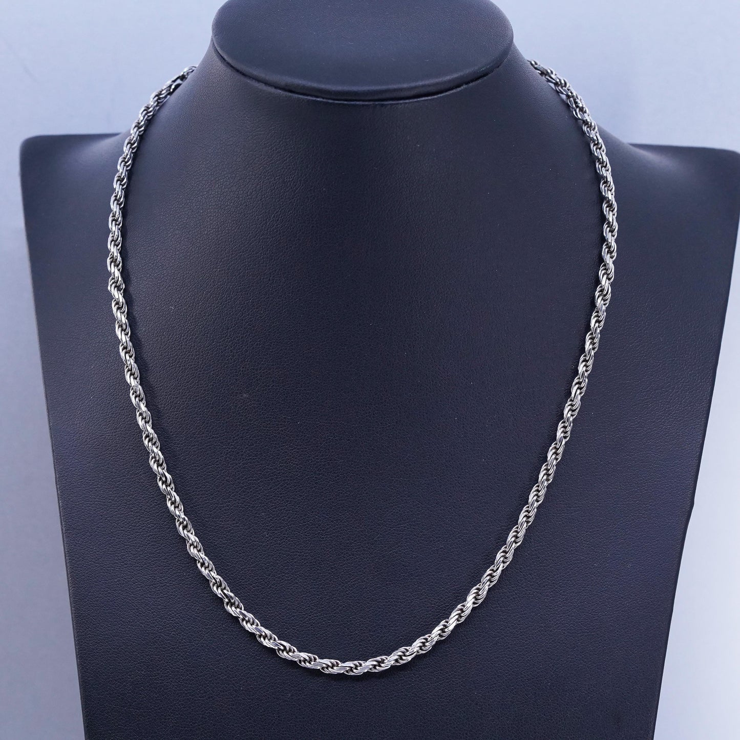 18” 4mm, vintage Sterling 925 silver bold diamond cut rope chain necklace